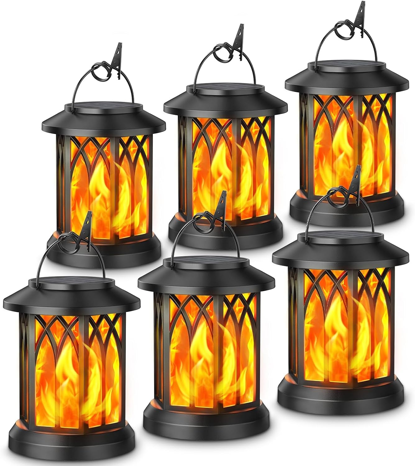4 Pack Solar Lantern Outdoor Lights, Upgraded Flickering Flame Solar Lanterns Lights Outdoor Waterproof, Hanging Lantern Decorative, Solar Powered Lanterns for Yard Patio Path Tree Garden Decor