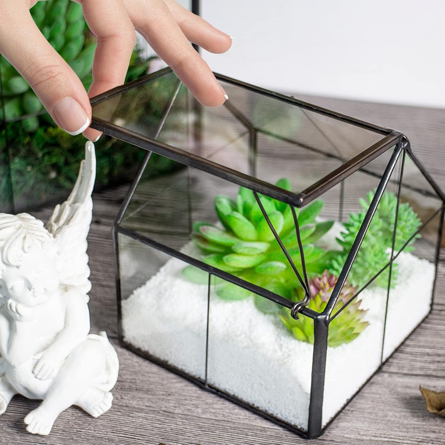 Glass Plant Terrarium Container Wardian Case Indoor Small Succulent Terrarium Planter W/Door for Tabletop Decor DIY - 4.9"X4.3"X4.3"