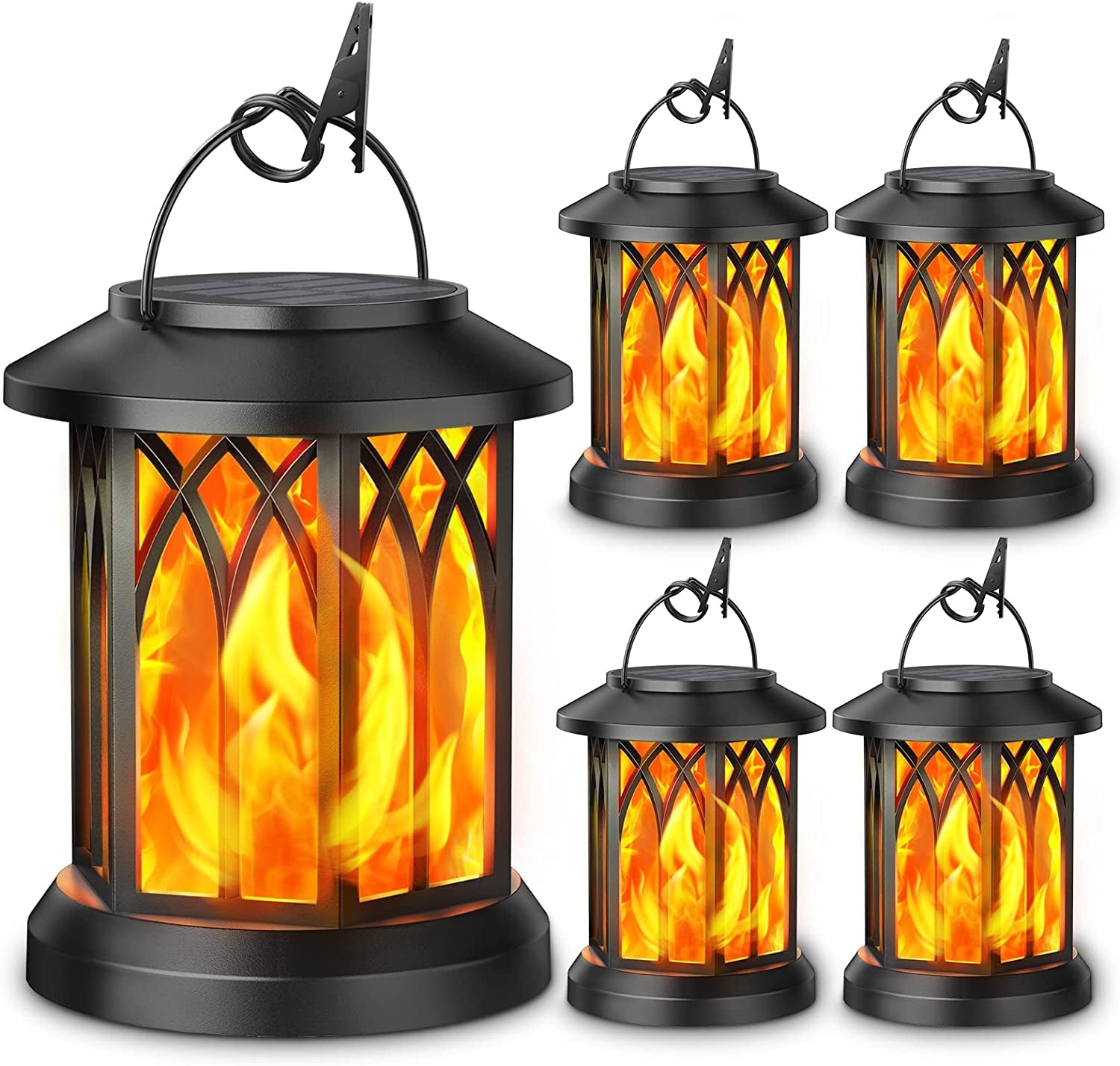 4 Pack Solar Lantern Outdoor Lights, Upgraded Flickering Flame Solar Lanterns Lights Outdoor Waterproof, Hanging Lantern Decorative, Solar Powered Lanterns for Yard Patio Path Tree Garden Decor
