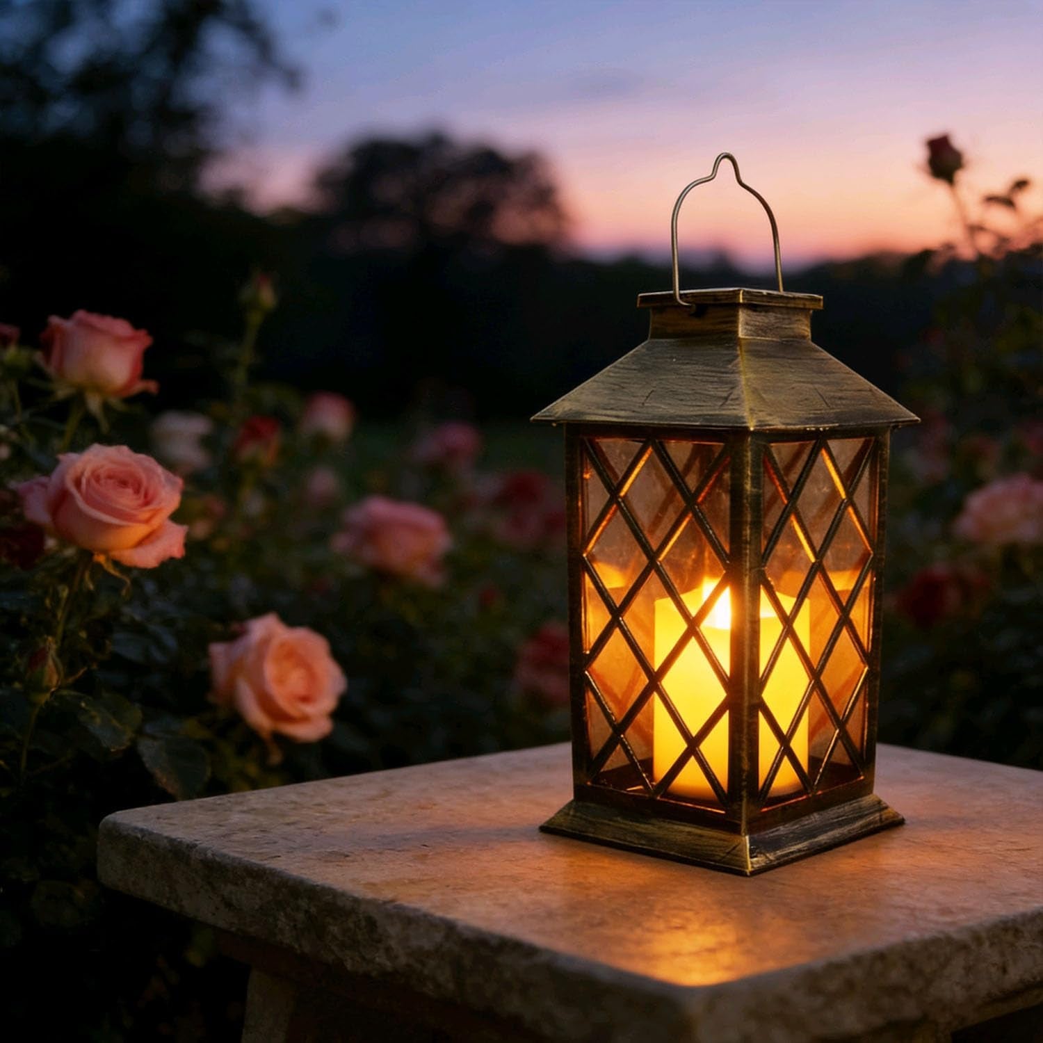 Solar Lanterns Outdoor Hanging Garden Lantern Waterproof LED Flickering Flameless Candle Mission Lights for Table,Outdoor，Mothers Day Gifts Mom Wife (1Pack)