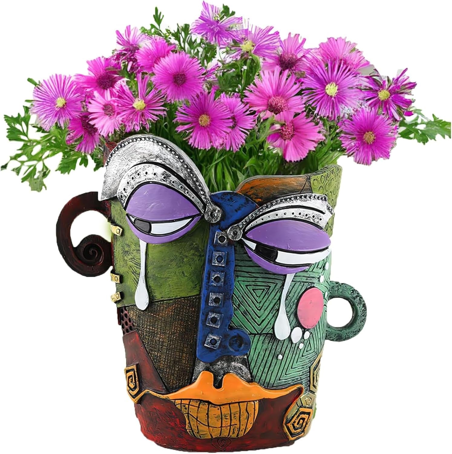 Picasso Brutalist Abstract Beauty Flower Pot Ornaments Head Planter Pots Container Face Planters Pots Head Colorful Face Art Resin Flower Pot (Modern Big)
