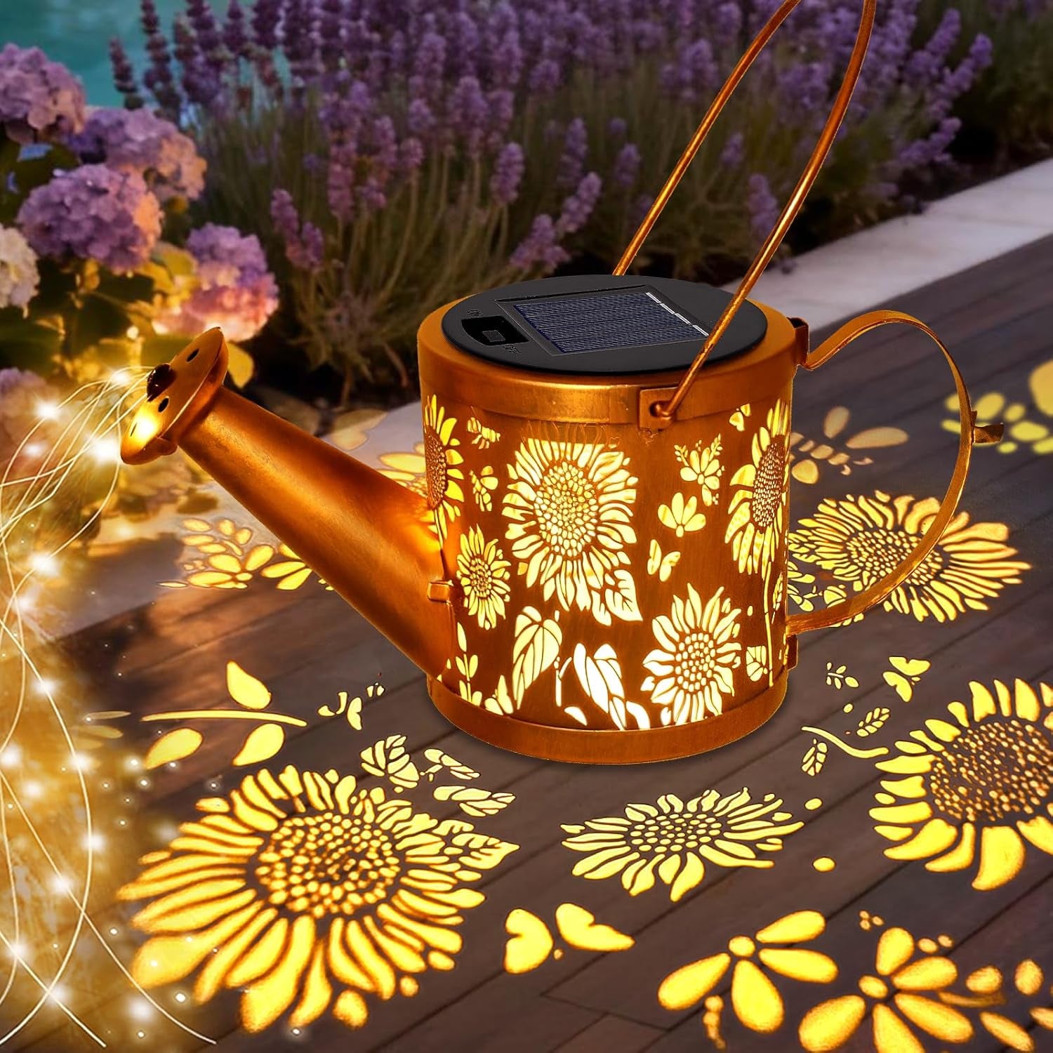 Solar Watering Can Lights, Sunflower Decorative Hanging Lantern Solar Lights Outdoor Waterproof, Gifts for Mom Women Grandma Mother'S Day, Retro Metal Garden Decor for outside Yard Patio Lawn