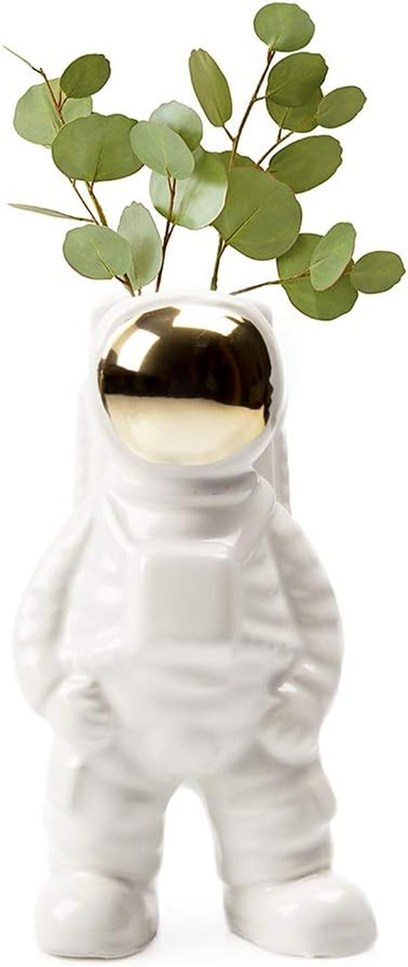 - Astronaut Shape Vase, Planter Simple Modern Flower Bud Vase, White and Gold (Medium)