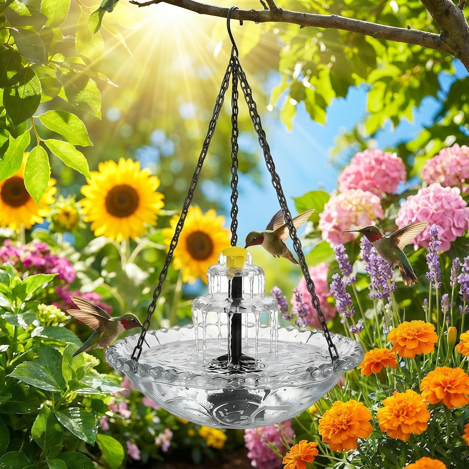 Solar Cascade Hanging Bird Bath Fountain, 2026 Upgraded Hanging Bird Bath with Flowing Water for Outdoors Garden Patio Backyard Lawn Decor (Red)