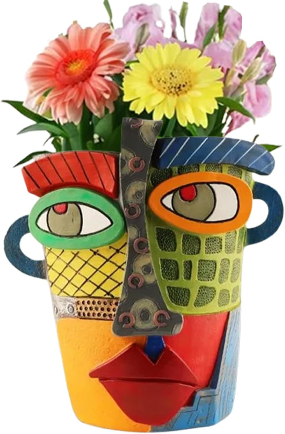 Picasso Brutalist Abstract Beauty Flower Pot Ornaments Head Planter Pots Container Face Planters Pots Head Colorful Face Art Resin Flower Pot (Modern Big)