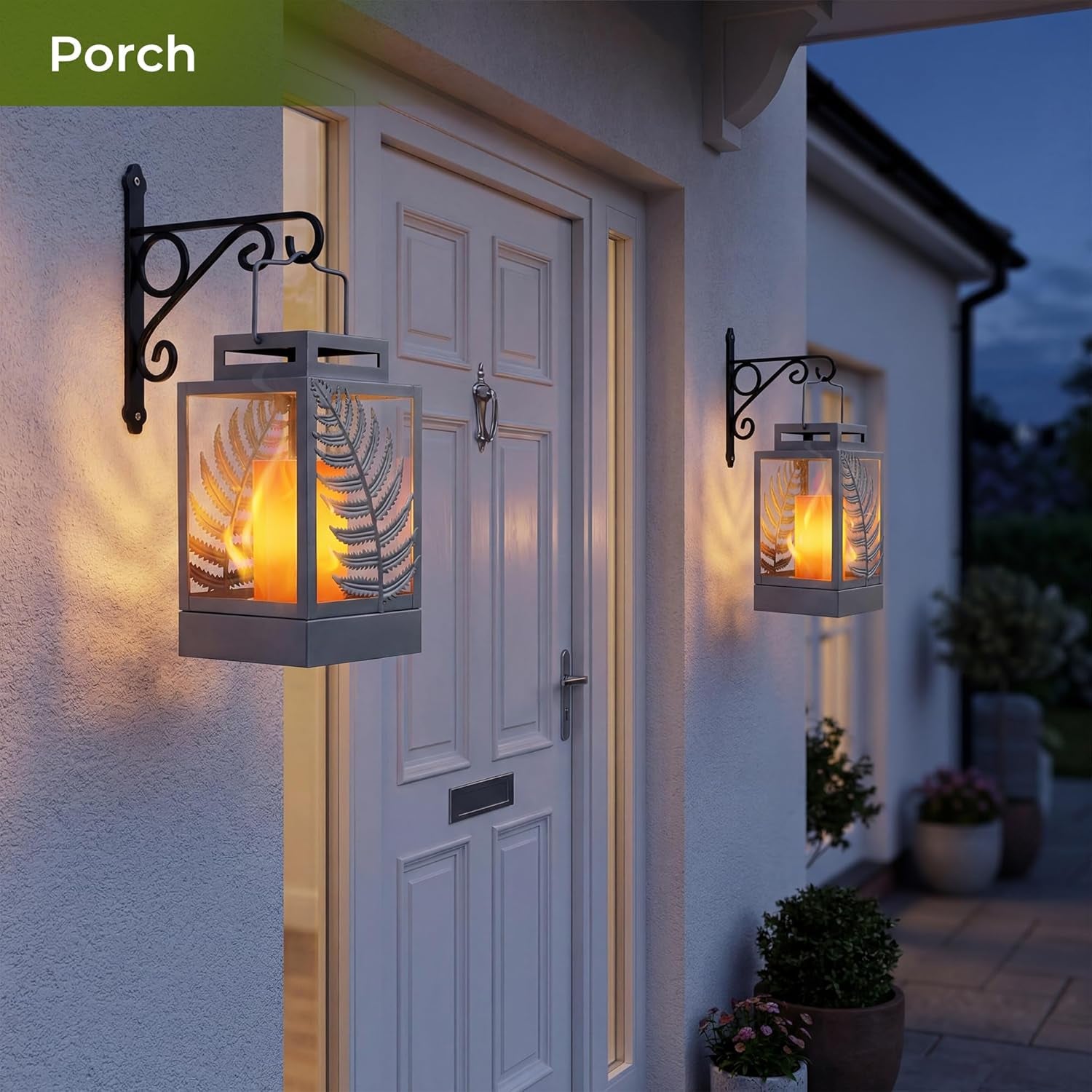 Solar Lights Outdoor with Flickering Flame (2Pack Grey) Upgrade Metal Solar Powered Lantern Landscape Leaf Decorative Hanging Lighting Waterproof LED Umbrella Light for Patio Garden Deck Yard