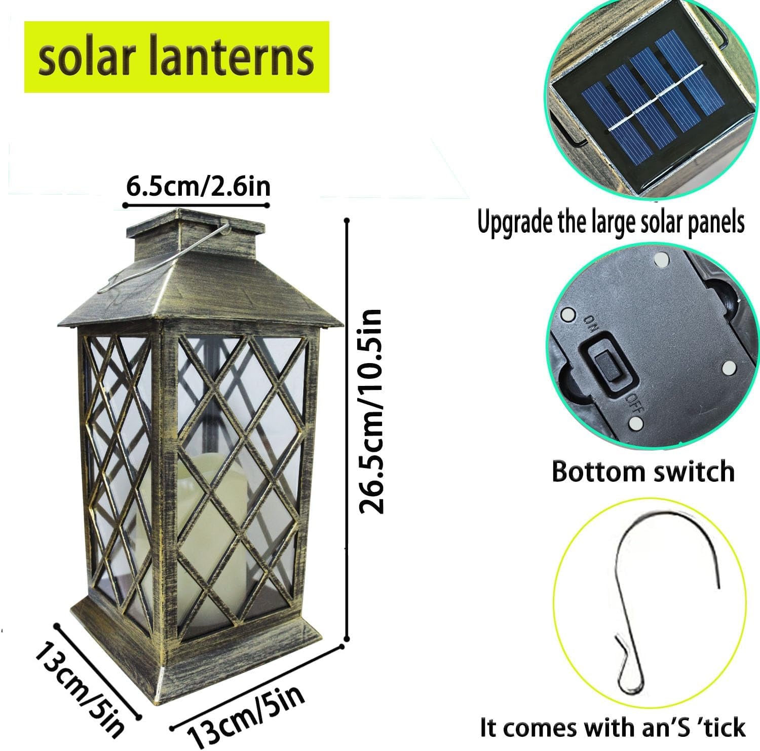 Solar Lanterns Outdoor Hanging Garden Lantern Waterproof LED Flickering Flameless Candle Mission Lights for Table,Outdoor，Mothers Day Gifts Mom Wife (1Pack)