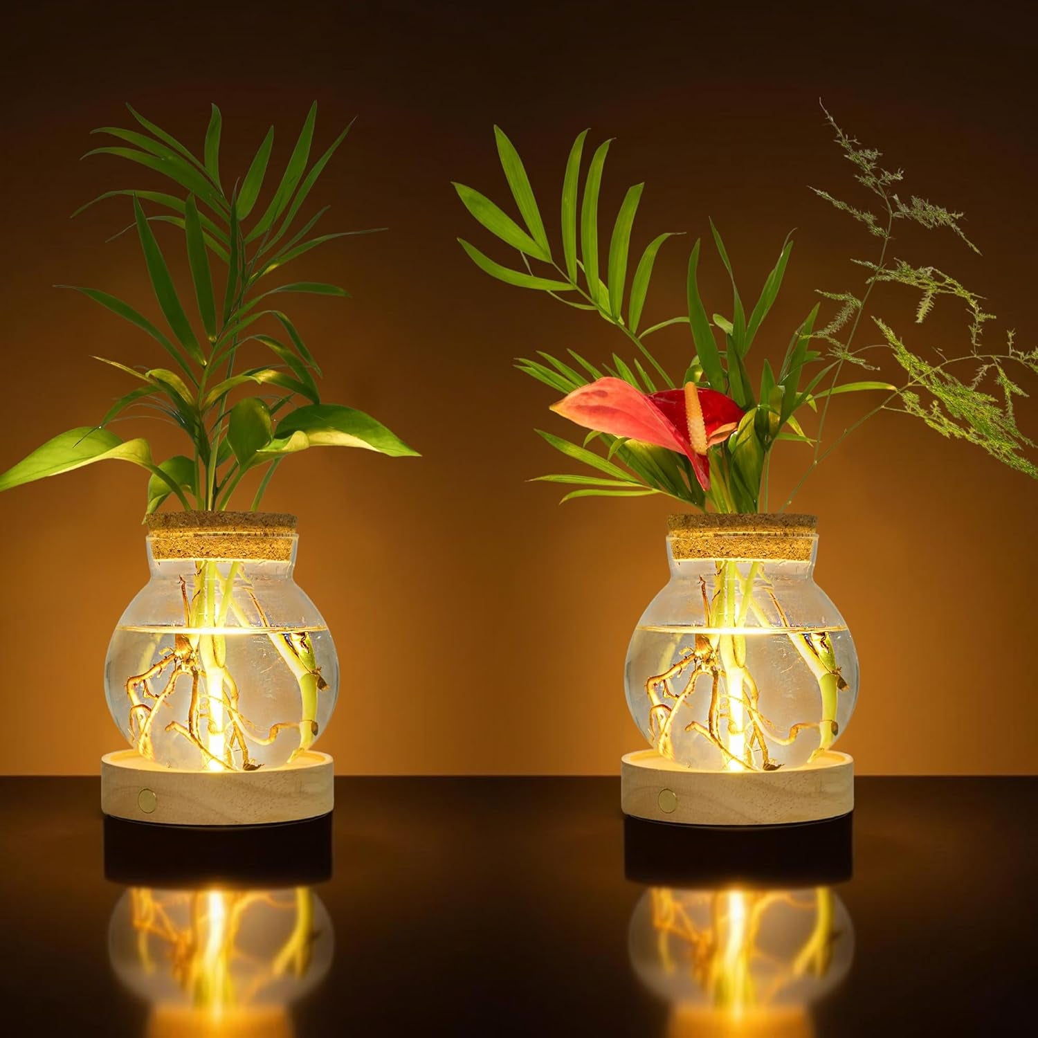 Plant Propagation Station with Light, Valentines Day Glass Terrarium with Stepless Dimming Function Hydroponic Glass Container Vase Jars Gardening Gifts for Mom Women Plant Lovers