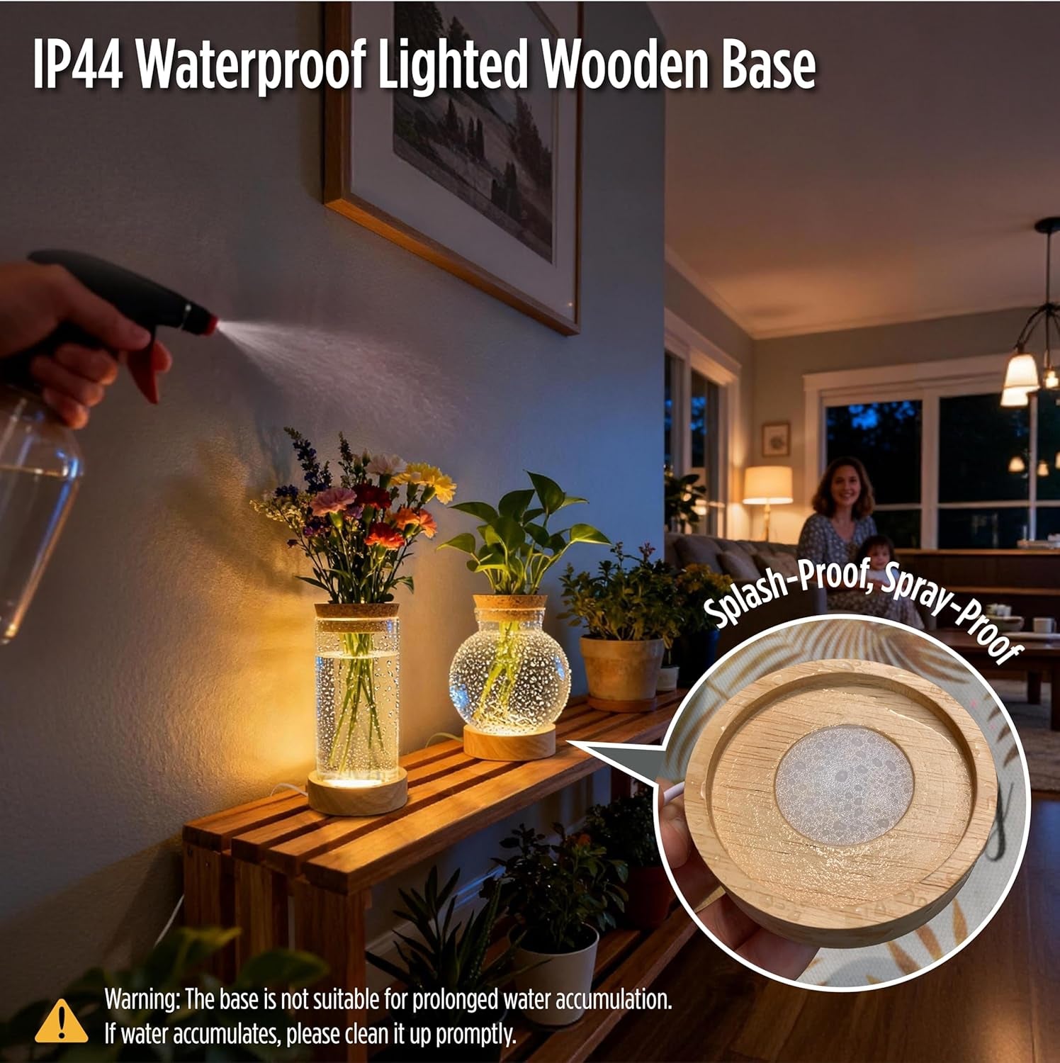 Plant Propagation Station with 9-Level Adjustable LED Light, Glass Planter Station with Waterproof Lighted Wooden Base, Desktop Hydroponic Plants Terrarium Vases Jars for Home & Office Decor