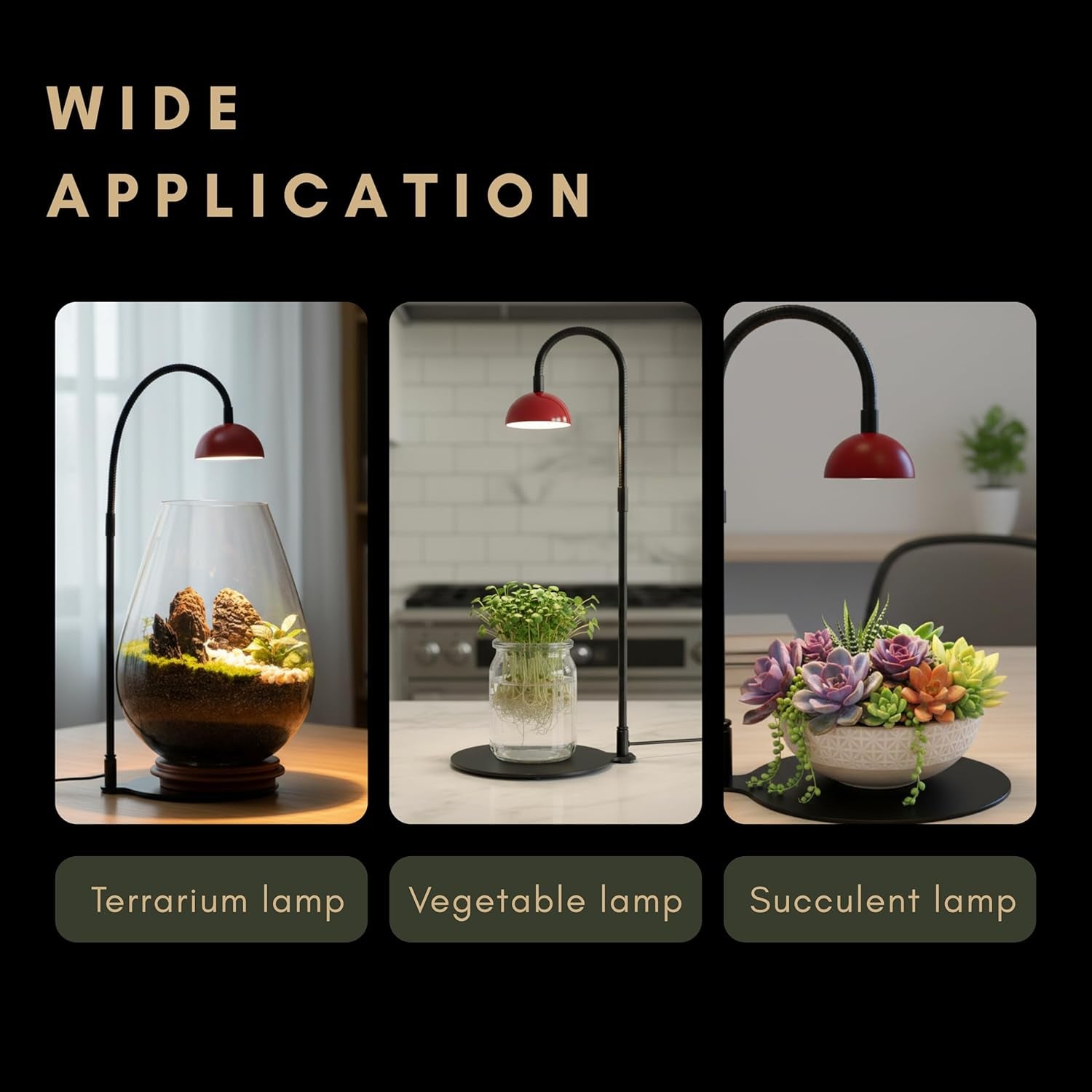 Desktop Grow Lamp Terrarium Light Plant Light on Table with Flexible Gooseneck Lamp for Terrarium Kitchen Vetegable Succulent Lamp with Auto Timer 3/6/12Hrs, 4 Brightness Levels (Red)