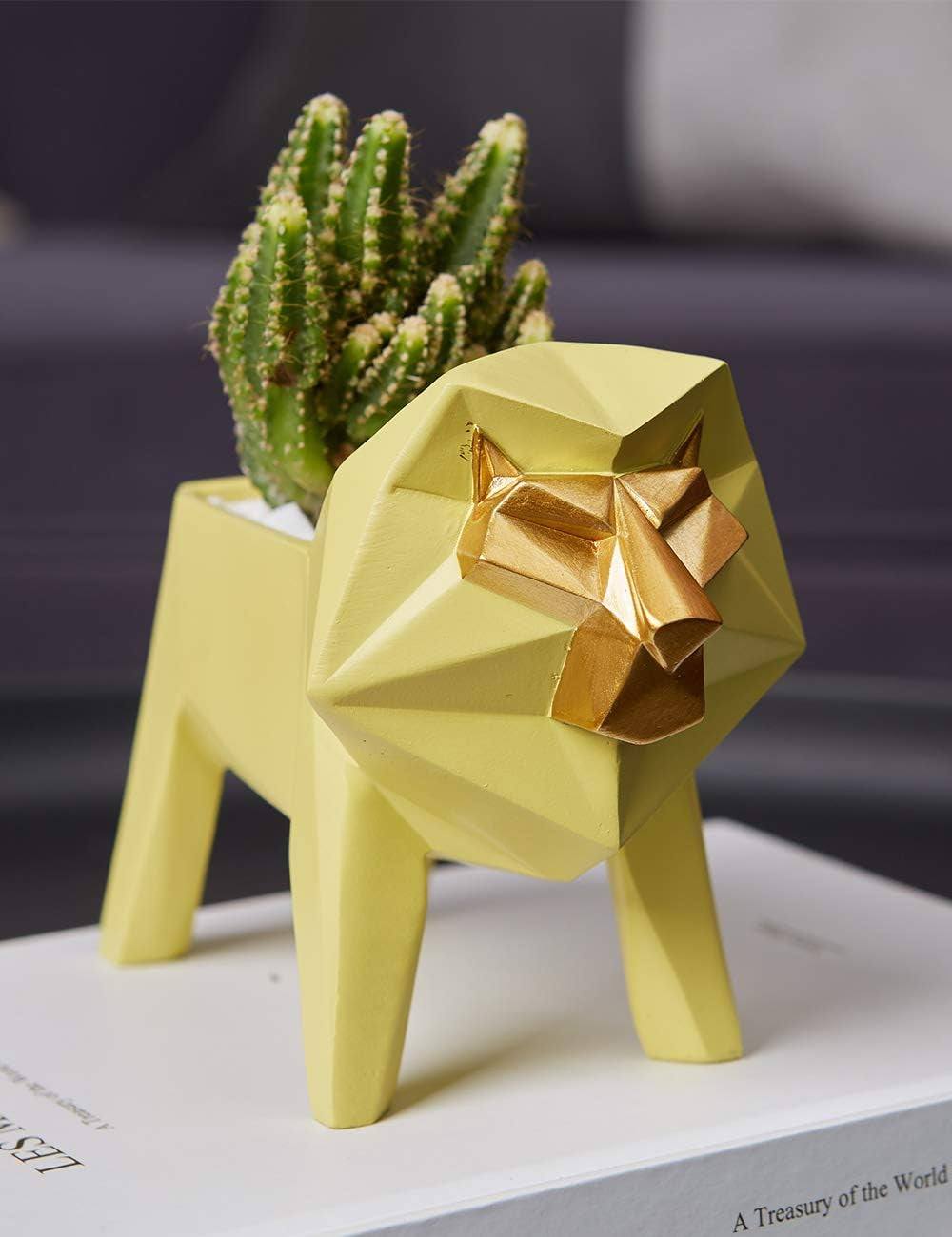 Lion Statue Planter Succulent Pot Modern Animal Sculpture Home Decor Gift for Living Room Office 6.1 Inch