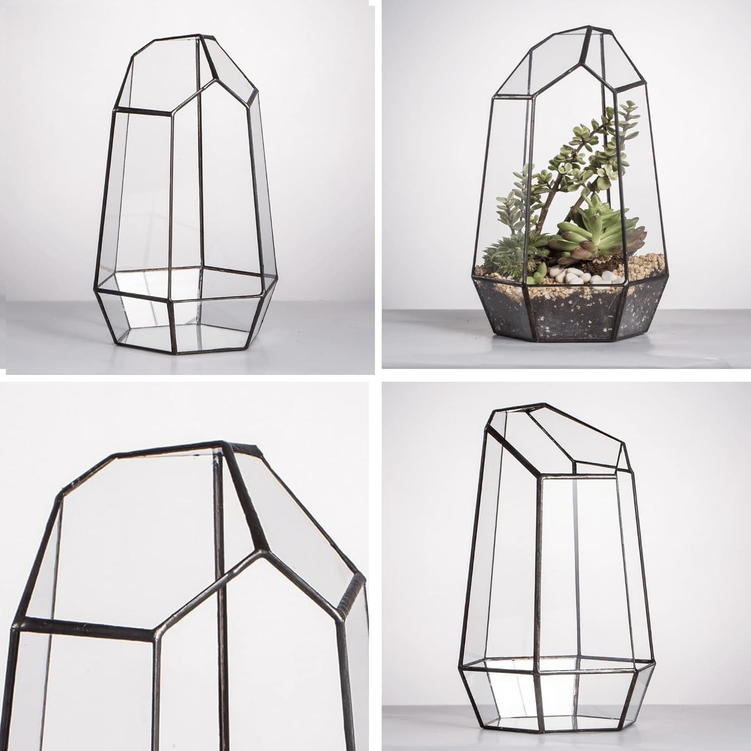 No Door Geometric Glass Terrarium Planter for Small Succulent, Small Cacti, Black Irregular Opened Terrarium Pot, Indoor Home Garden Office Tabletop Decor, 6.5" X 5.7" X 9.8" (No Plants)
