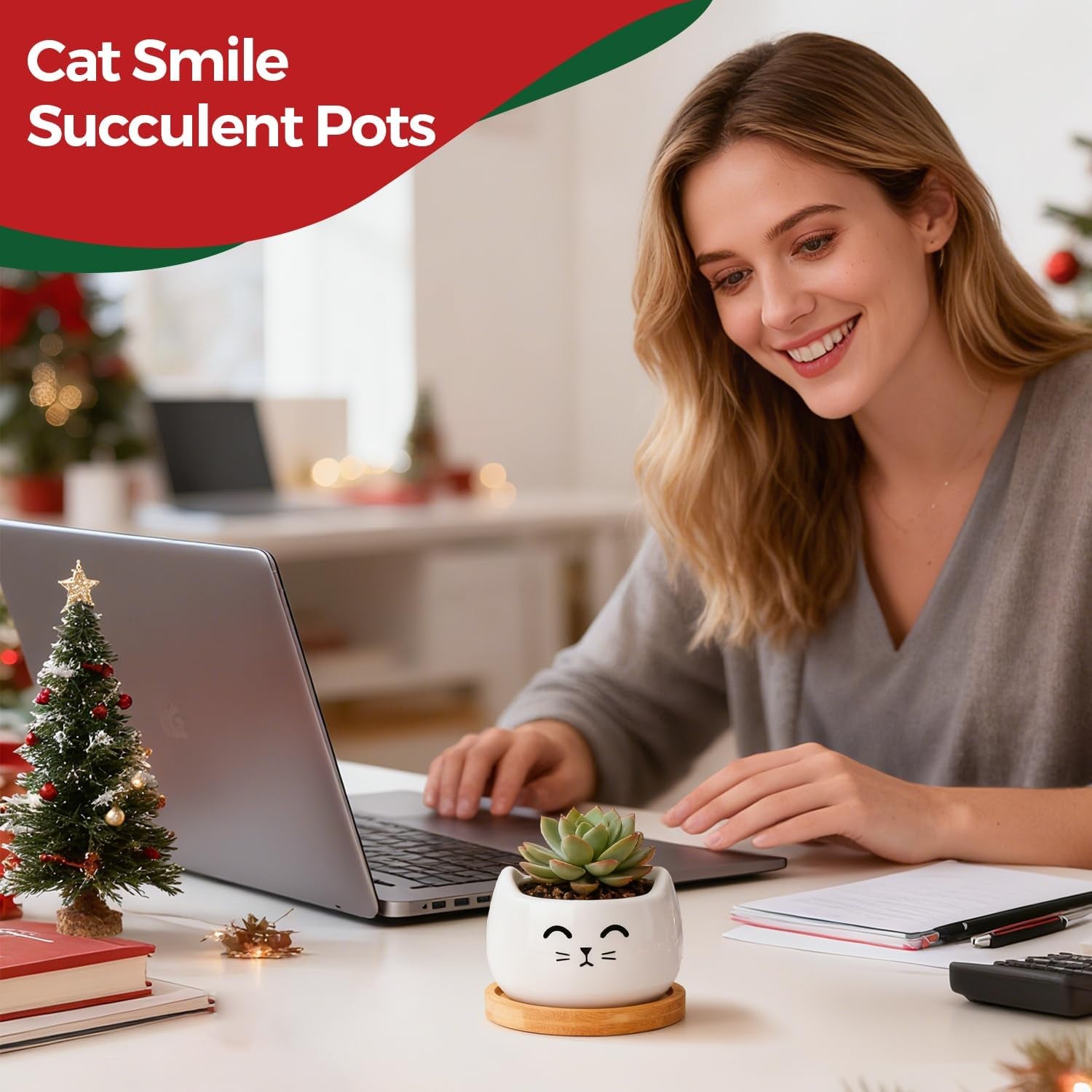 Cat Planter 3.8 Inch, 3 Pcs Cute Cat Small Plant Pots for Indoor Plants, Mini Cat Succulent Pots for Plants, Ceramic Succulent Planters with Drainage, Tiny Flower Pots