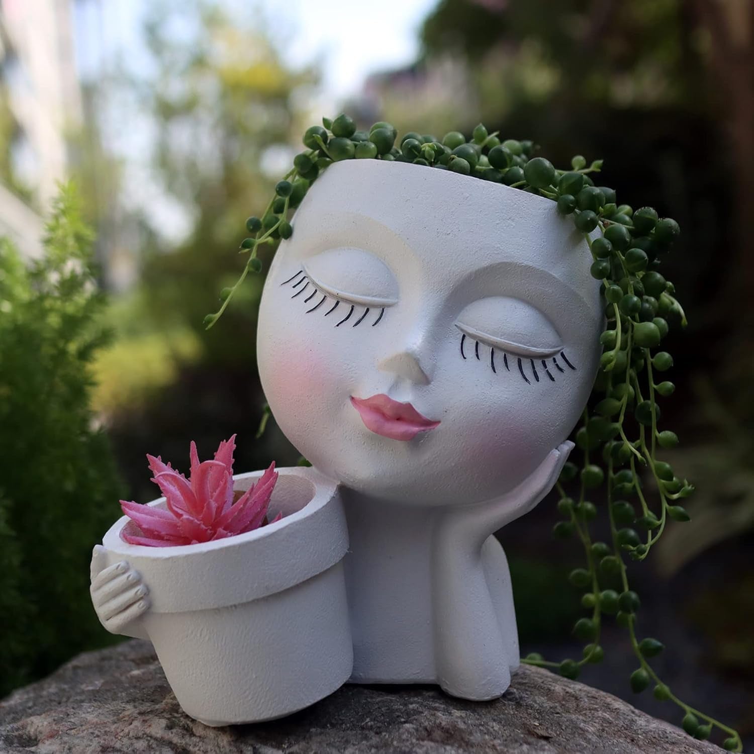 Face Flower Pot Head Planter, Face Planter Black Woman Unique Planters for Indoor Outdoor Plants, Novelty Plant Pots Lady Head Vase with Drainage Hole for Home Garden Succulents Cactus