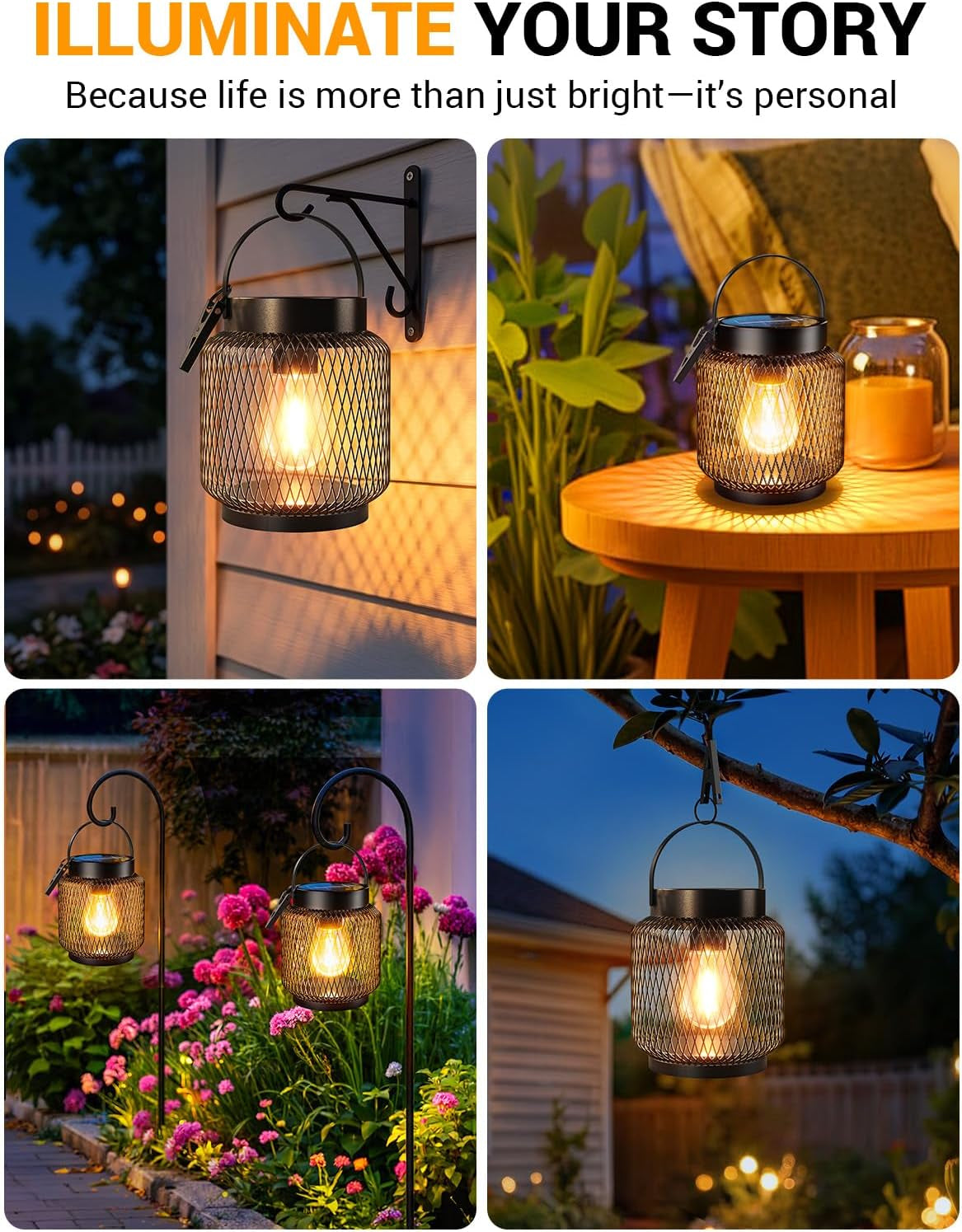 Metal Solar Lanterns Outdoor Waterproof, 2 Pack Brighter Hanging Solar Lights for Outside, up to 15 Hours Modern Hanging Solar Powered Lanterns Lights for Yard Patio Porch Garden Decorative