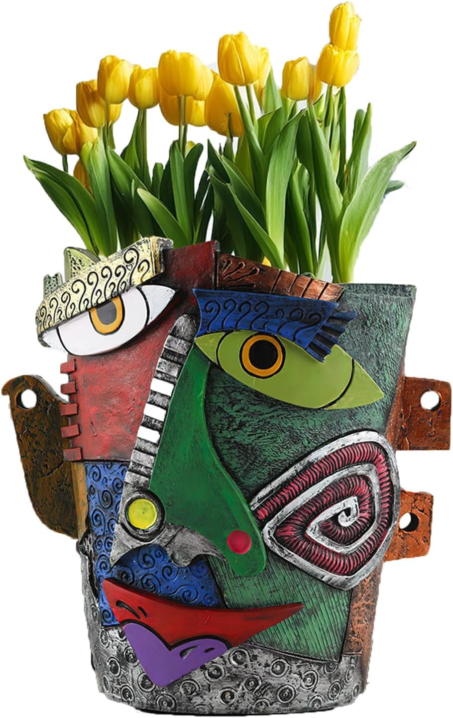 Picasso Brutalist Abstract Beauty Flower Pot Ornaments Head Planter Pots Container Face Planters Pots Head Colorful Face Art Resin Flower Pot (Modern Big)
