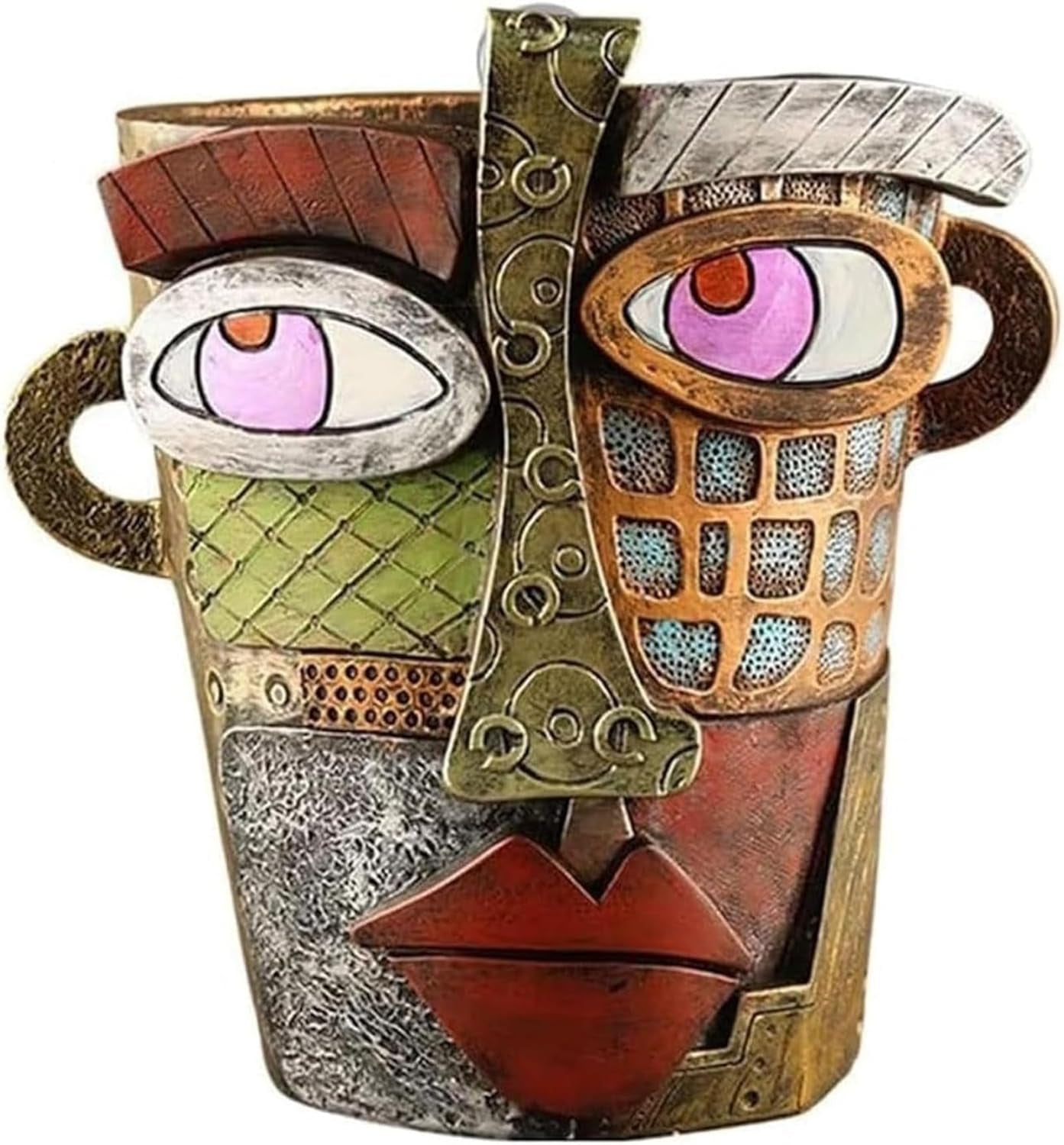 Picasso-Inspired Abstract Face Flower Pot | Unique Head Planter with Drainage Hole | Vibrant Colors & Quirky Art Decor (Tears)