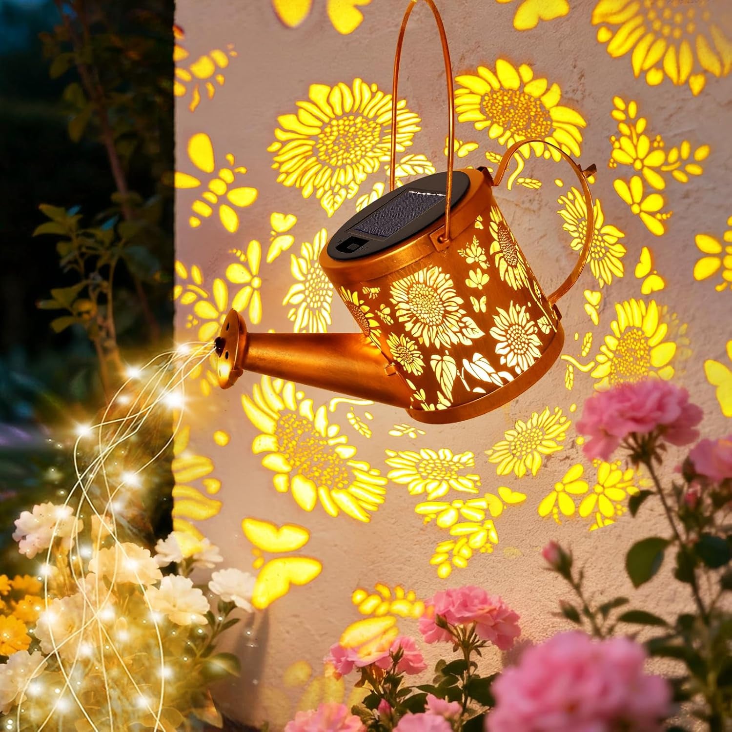 Solar Watering Can Lights, Sunflower Decorative Hanging Lantern Solar Lights Outdoor Waterproof, Gifts for Mom Women Grandma Mother'S Day, Retro Metal Garden Decor for outside Yard Patio Lawn