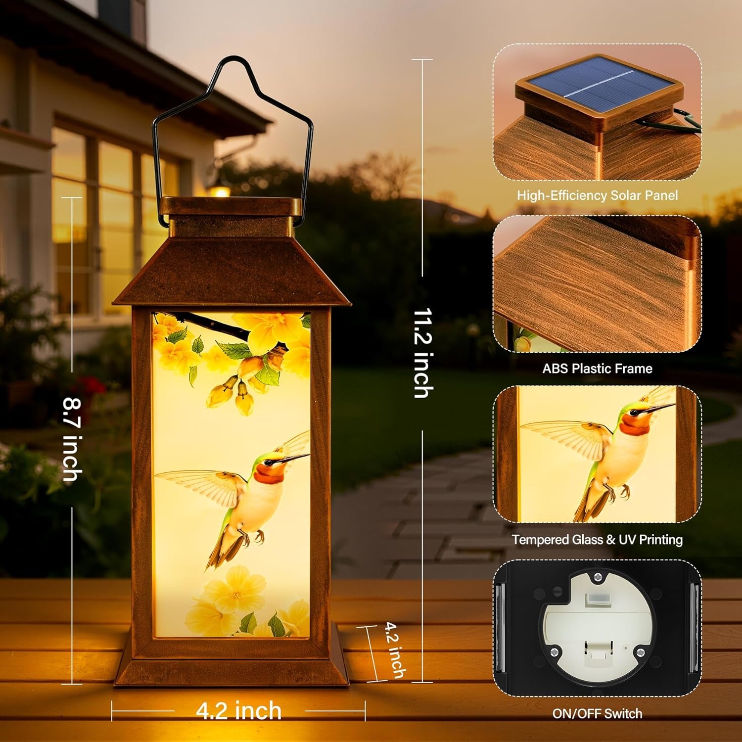 Solar Lanterns Outdoor Waterproof, Hummingbird Garden Decor Gifts for Women Mom Grandma, LED Hanging Solar Lights for outside Yard Patio Lawn Porch