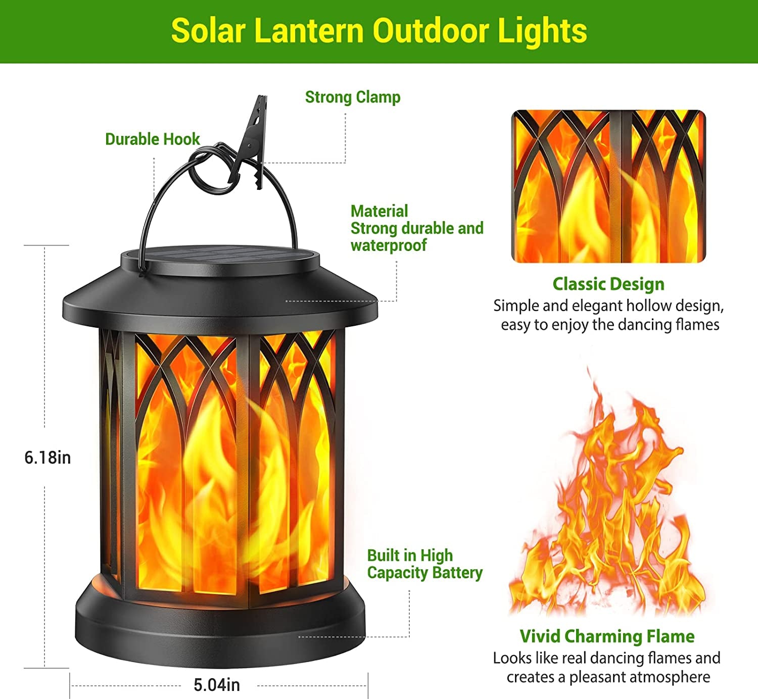 4 Pack Solar Lantern Outdoor Lights, Upgraded Flickering Flame Solar Lanterns Lights Outdoor Waterproof, Hanging Lantern Decorative, Solar Powered Lanterns for Yard Patio Path Tree Garden Decor