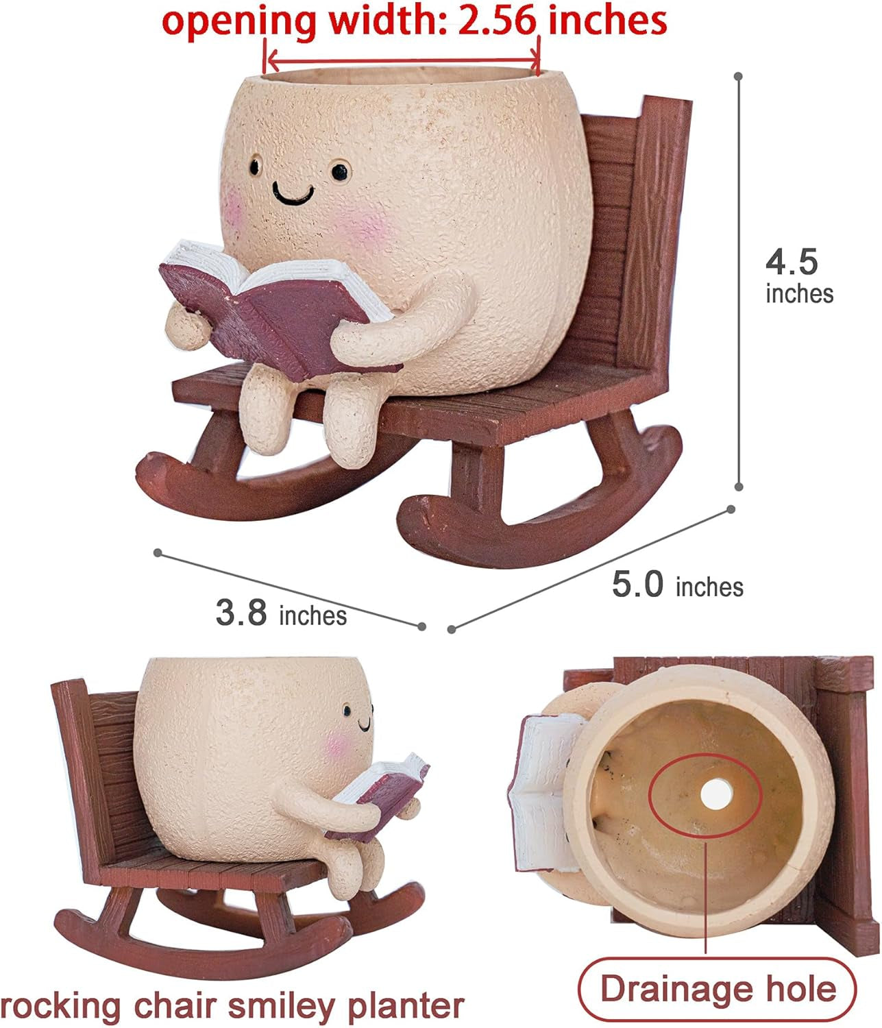 Rocking Chair Smiley Face Planter,Cute Plant Pots for Indoor Outdoor Plants,Succulent Pots with Drainage Hole,Unique Funny Flower Pot for Succulents,Plant Gifts for Mother'S Day, Birthday, Christmas