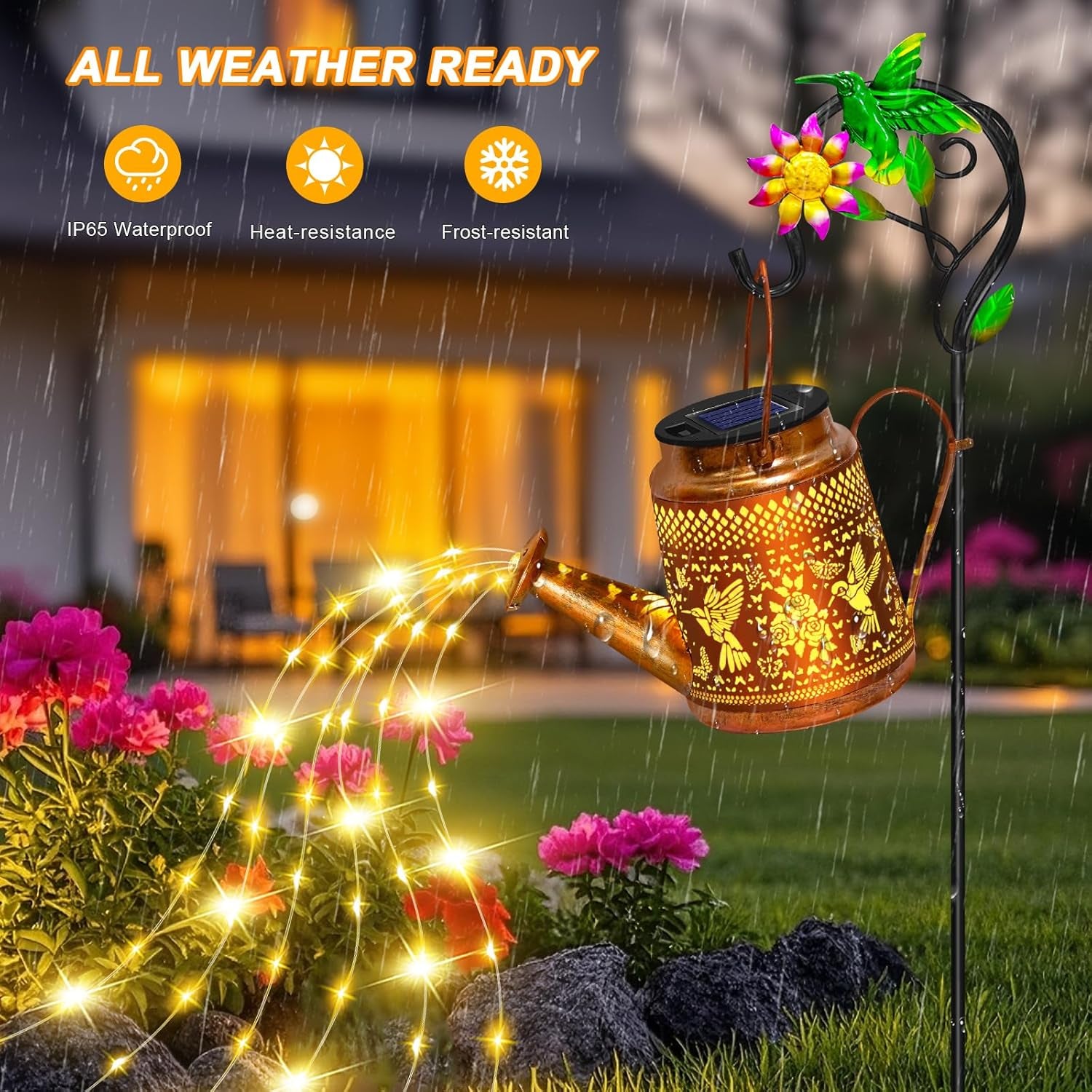 Mothers Day Gifts Solar Lights Outdoor Waterproof Garden Decor,Solar Watering Can Lights Hummingbird Lanterns,Birthday Gift for Mom Women,Decorative Hanging Fairy String Light for Yard Art Patio Porch