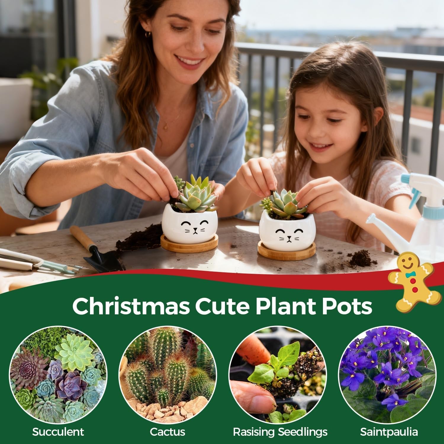 Cat Planter 3.8 Inch, 3 Pcs Cute Cat Small Plant Pots for Indoor Plants, Mini Cat Succulent Pots for Plants, Ceramic Succulent Planters with Drainage, Tiny Flower Pots