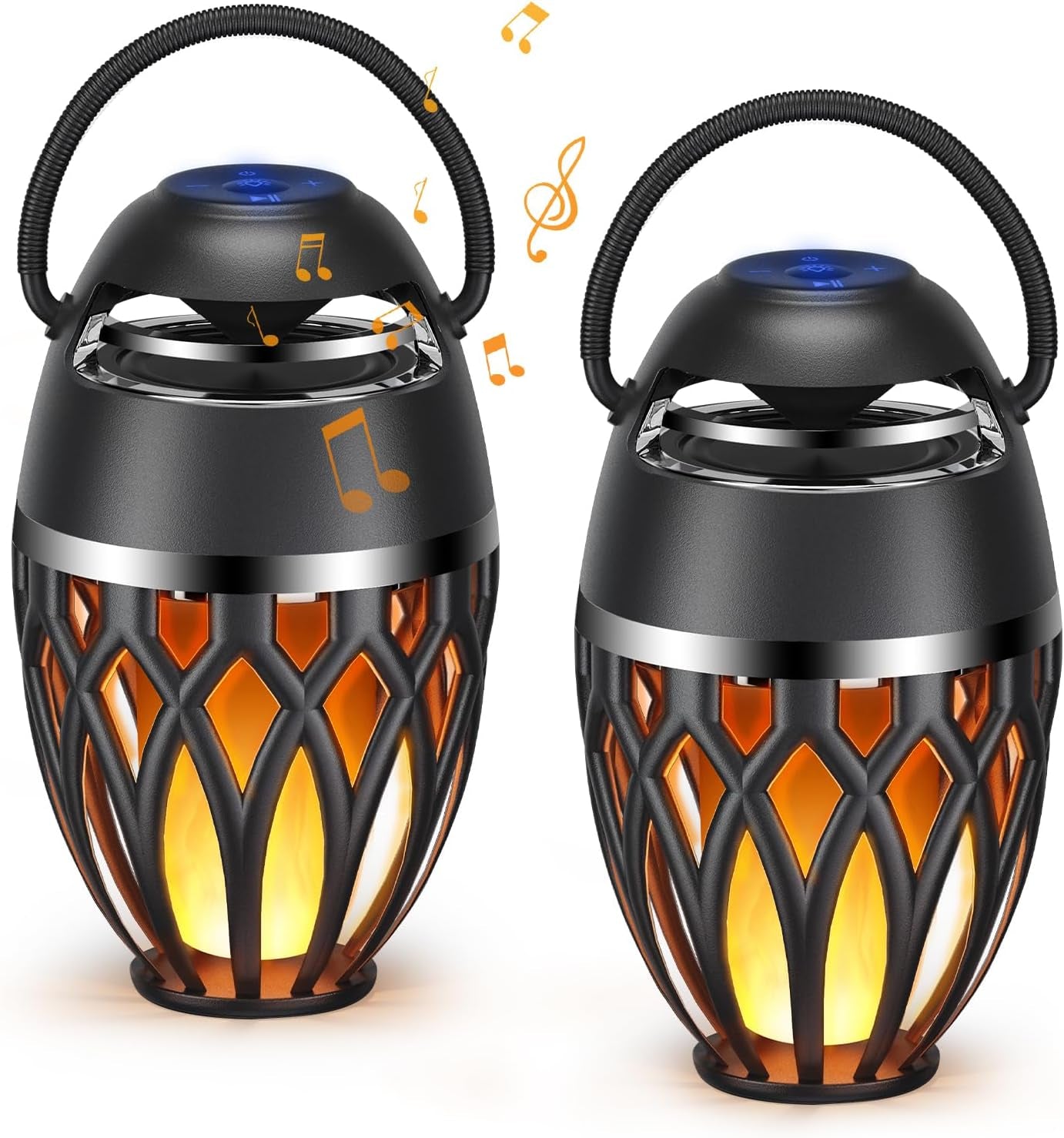 2 Pack Outdoor Bluetooth Speakers,Wireless Speakers with LED Flame Flickers,Ip5X Waterproof Torch Lights Lantern Speakers for Patio Yard Pool Party,Gifts for Men/Women
