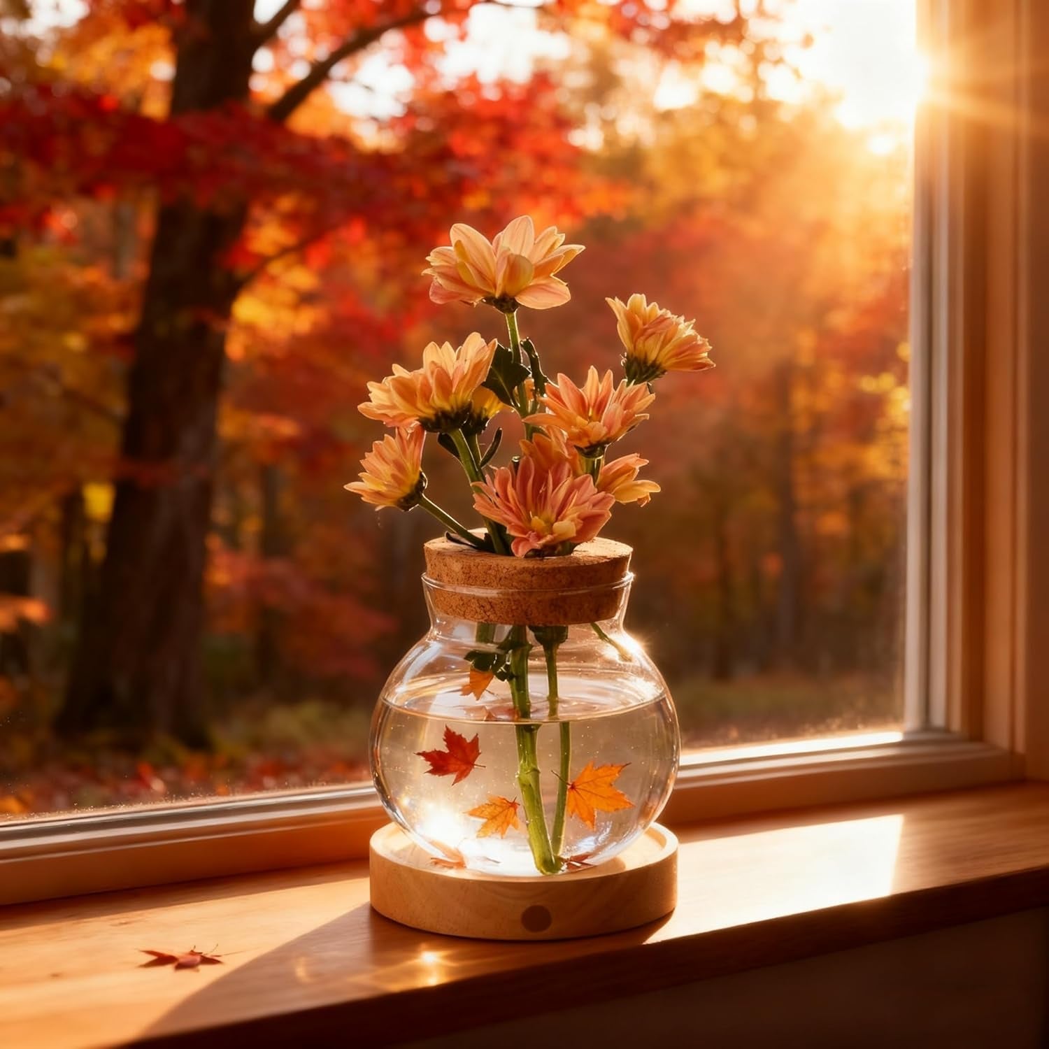 Plant Propagation Station with Light, Valentines Day Glass Terrarium with Stepless Dimming Function Hydroponic Glass Container Vase Jars Gardening Gifts for Mom Women Plant Lovers