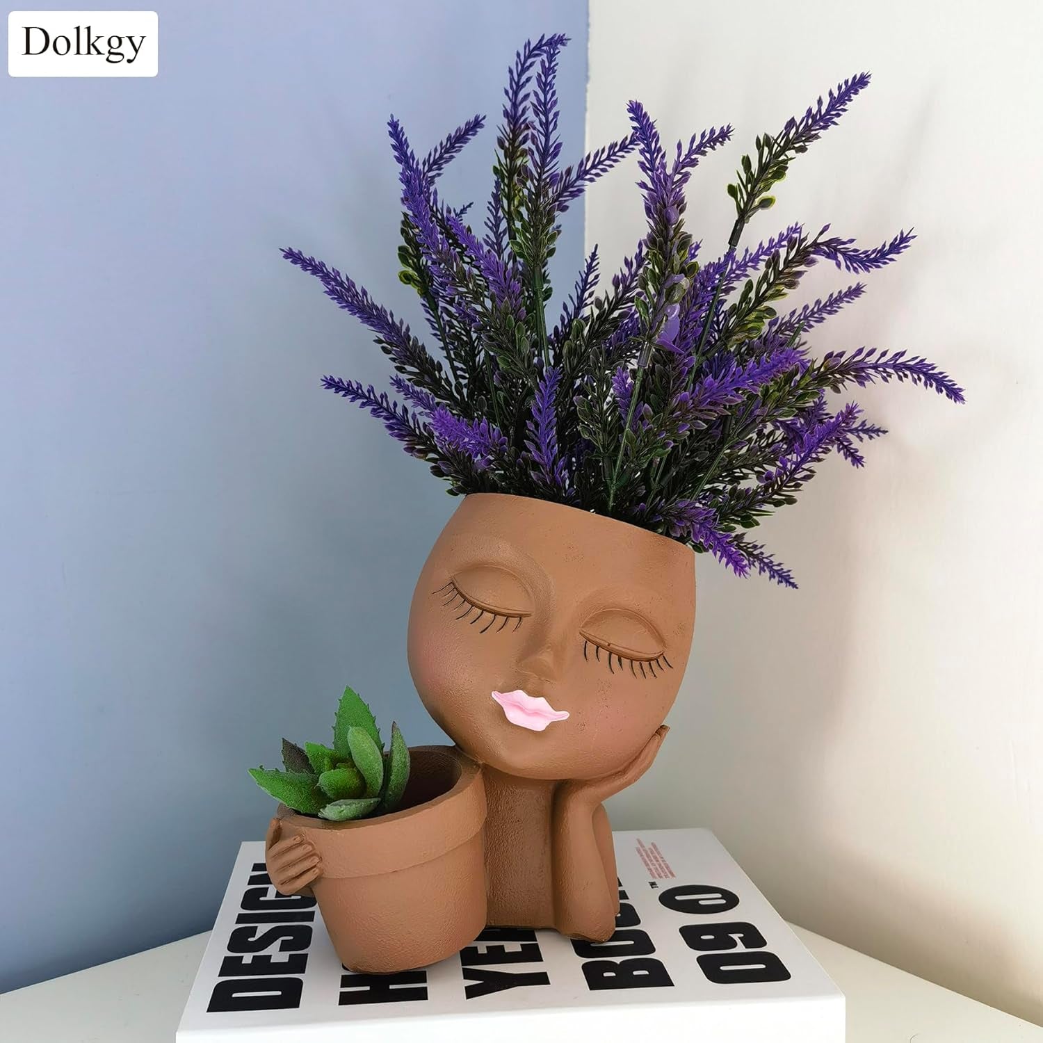 Face Flower Pot Head Planter, Face Planter Black Woman Unique Planters for Indoor Outdoor Plants, Novelty Plant Pots Lady Head Vase with Drainage Hole for Home Garden Succulents Cactus