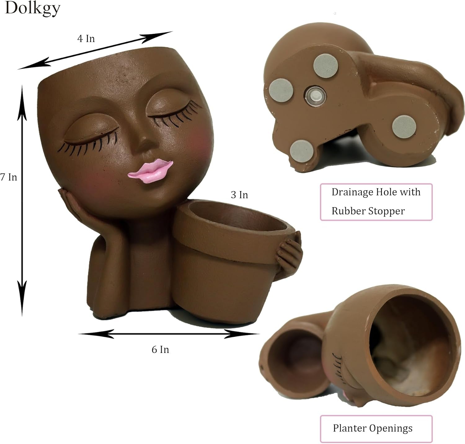Face Flower Pot Head Planter, Face Planter Black Woman Unique Planters for Indoor Outdoor Plants, Novelty Plant Pots Lady Head Vase with Drainage Hole for Home Garden Succulents Cactus