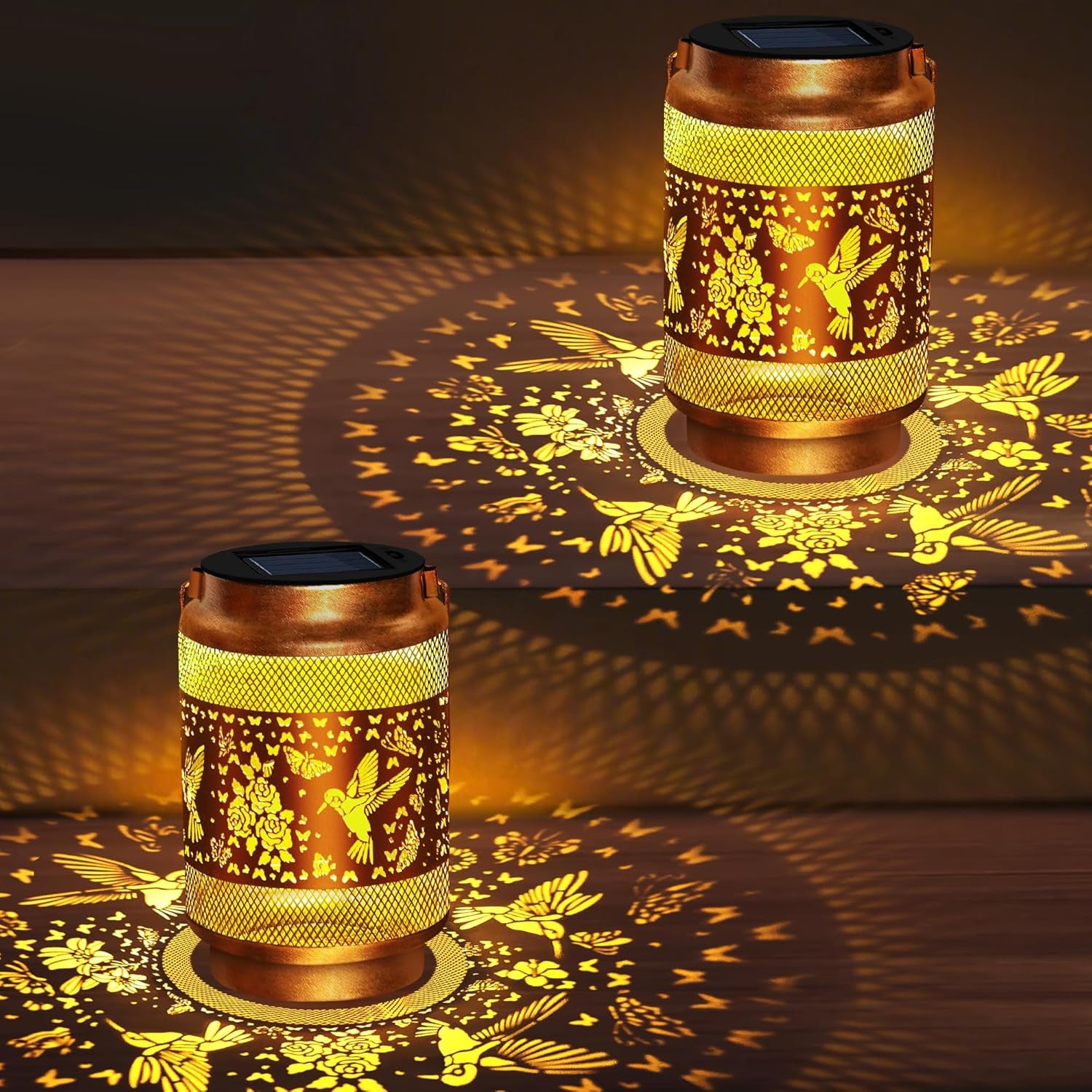 Mothers Day Gifts Solar Lanterns Outdoor Waterproof Hummingbird Garden Decor,Birthday Gifts for Women Mom Grandma,Hanging Solar Hummingbird Lights outside Hollowed-Out Lantern for Patio,Yard Art,Porch