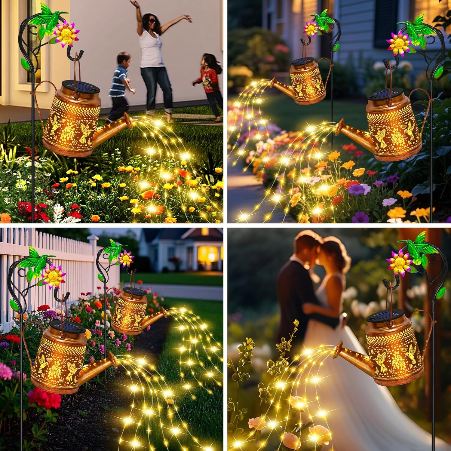 Mothers Day Gifts Solar Lights Outdoor Waterproof Garden Decor,Solar Watering Can Lights Hummingbird Lanterns,Birthday Gift for Mom Women,Decorative Hanging Fairy String Light for Yard Art Patio Porch