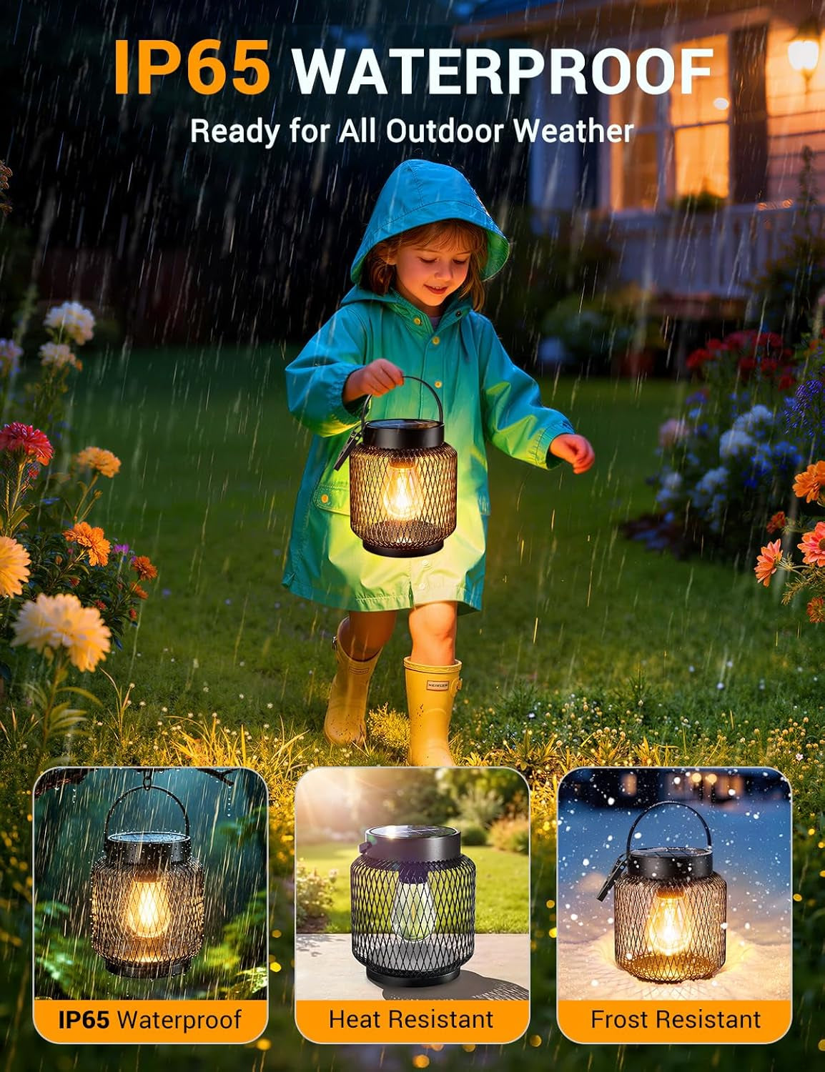 Metal Solar Lanterns Outdoor Waterproof, 2 Pack Brighter Hanging Solar Lights for Outside, up to 15 Hours Modern Hanging Solar Powered Lanterns Lights for Yard Patio Porch Garden Decorative