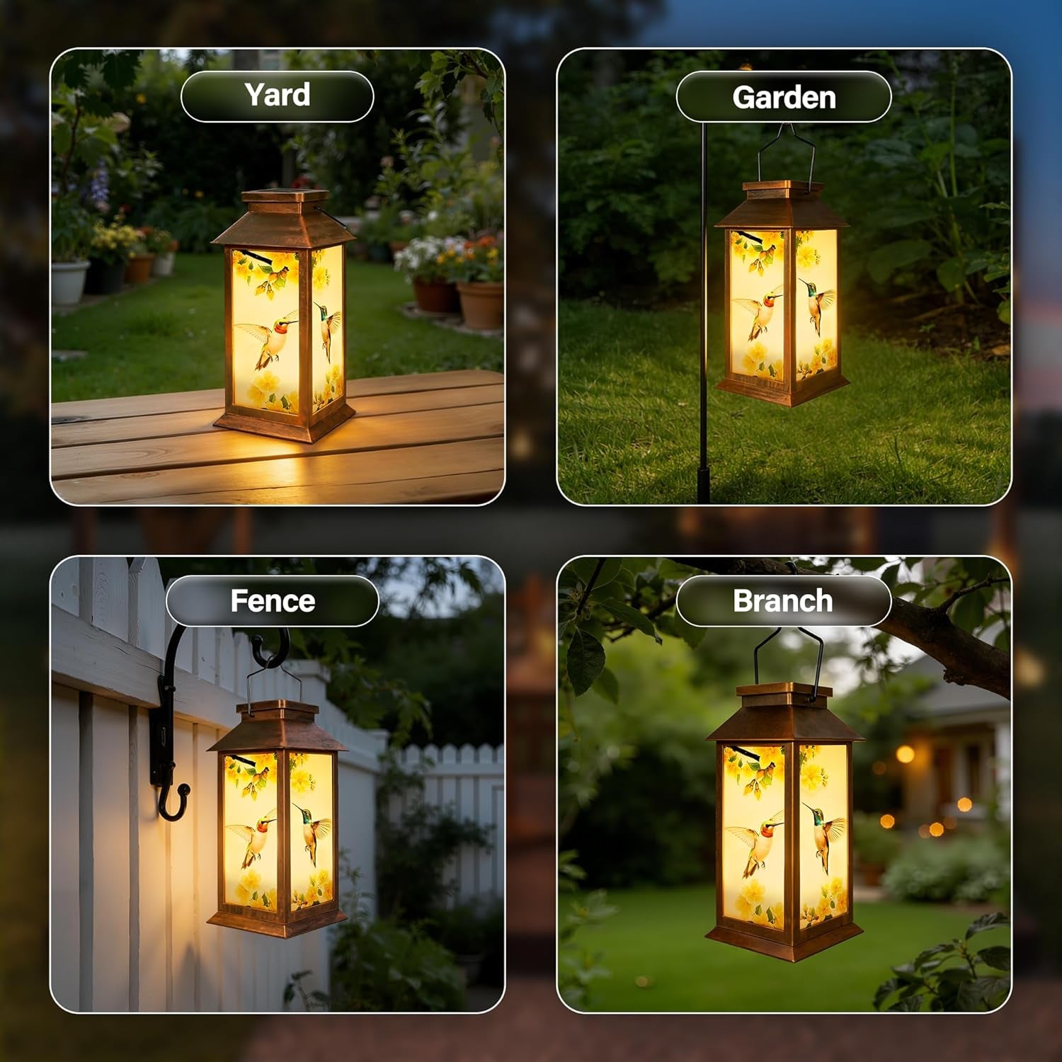 Solar Lanterns Outdoor Waterproof, Hummingbird Garden Decor Gifts for Women Mom Grandma, LED Hanging Solar Lights for outside Yard Patio Lawn Porch