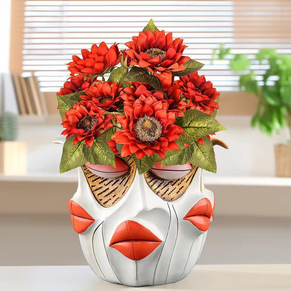 Picasso Brutalist Abstract Beauty Flower Pot Ornaments Head Planter Pots Container Face Planters Pots Head Colorful Face Art Resin Flower Pot (Modern Big)