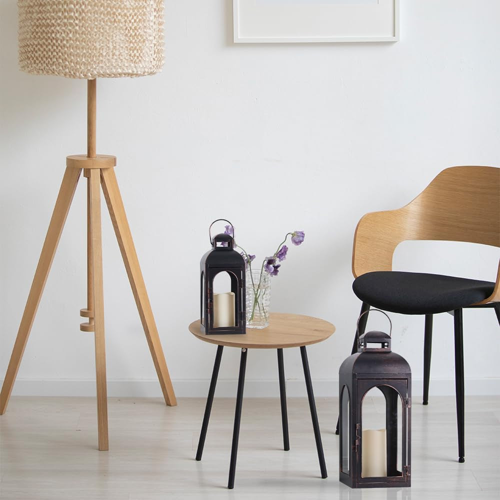 Lanterns Decorative Indoor,Set of 2 Outdoor Lanterns for Porch, 20" Metal Frame Candle Holders Hanging Lights,With Glass, Spring, Fall, Christmas