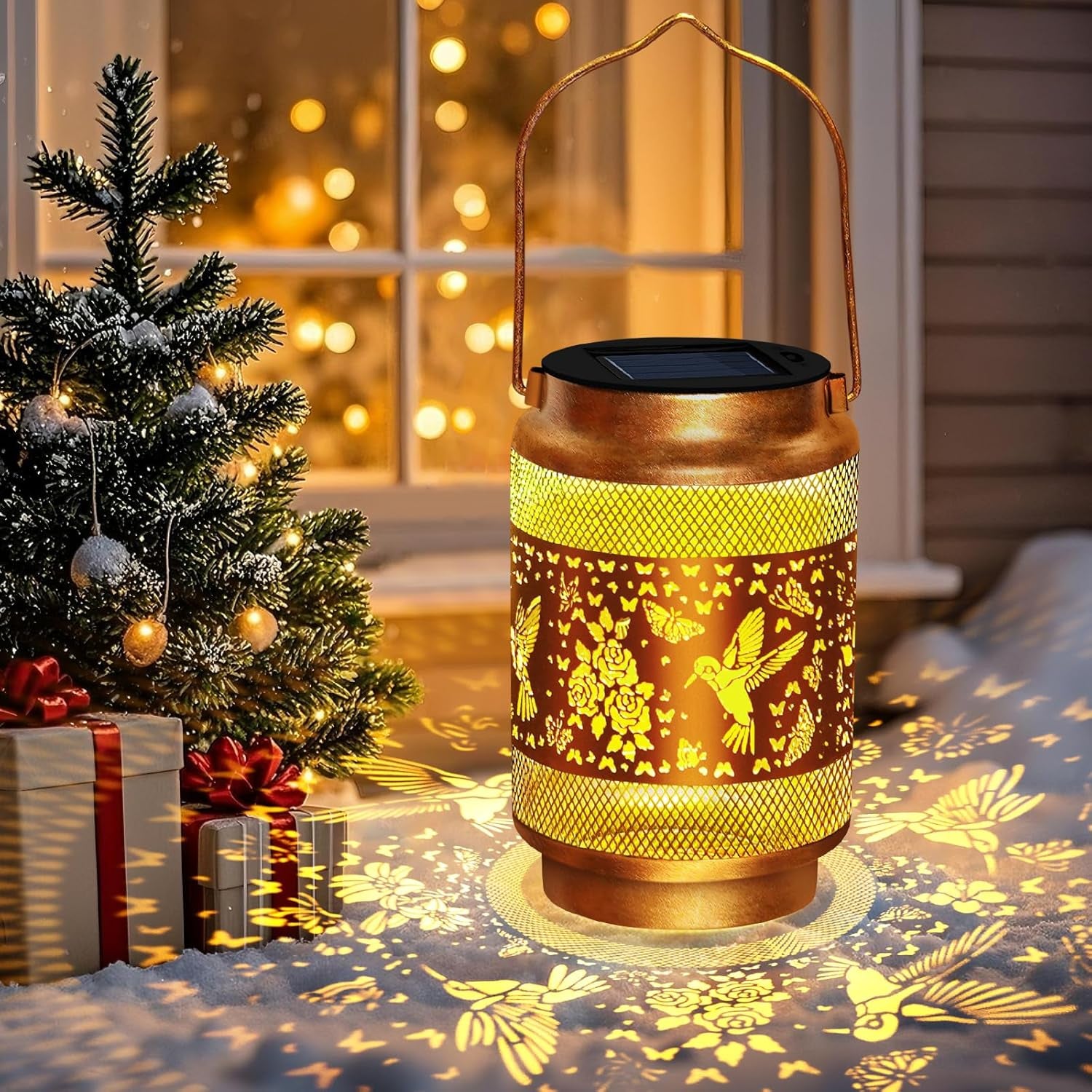 Mothers Day Gifts Solar Lanterns Outdoor Waterproof Hummingbird Garden Decor,Birthday Gifts for Women Mom Grandma,Hanging Solar Hummingbird Lights outside Hollowed-Out Lantern for Patio,Yard Art,Porch