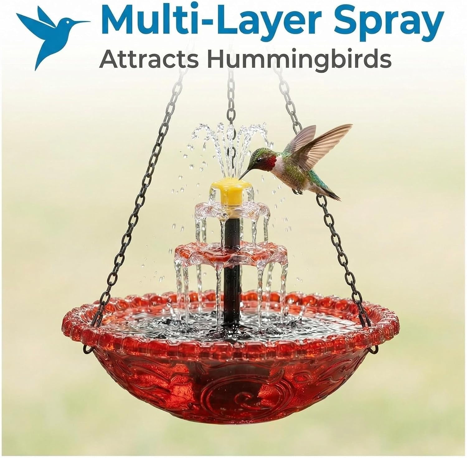 Solar Cascade Hanging Bird Bath Fountain, 2026 Upgraded Hanging Bird Bath with Flowing Water for Outdoors Garden Patio Backyard Lawn Decor (Red)