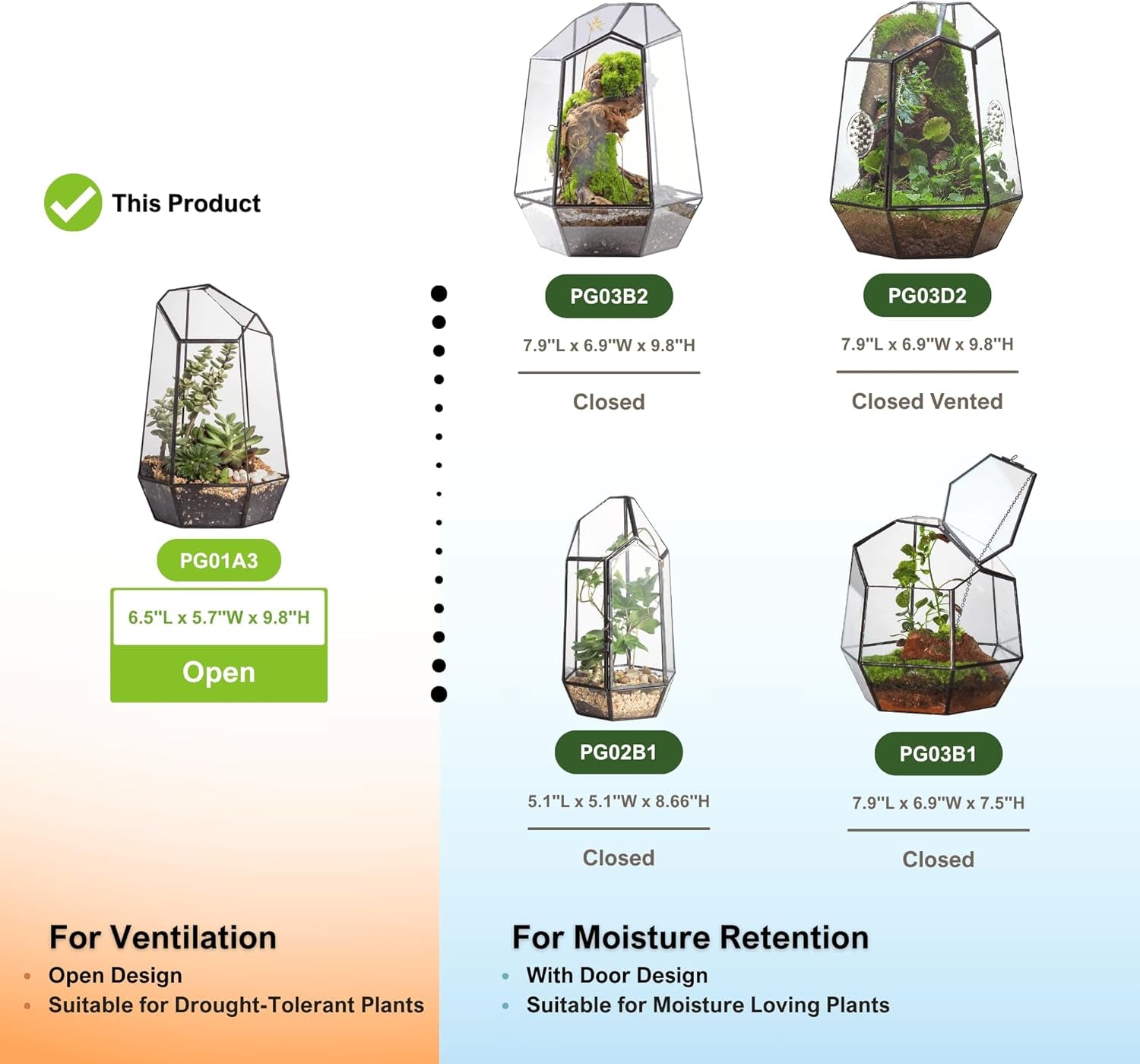 No Door Geometric Glass Terrarium Planter for Small Succulent, Small Cacti, Black Irregular Opened Terrarium Pot, Indoor Home Garden Office Tabletop Decor, 6.5" X 5.7" X 9.8" (No Plants)