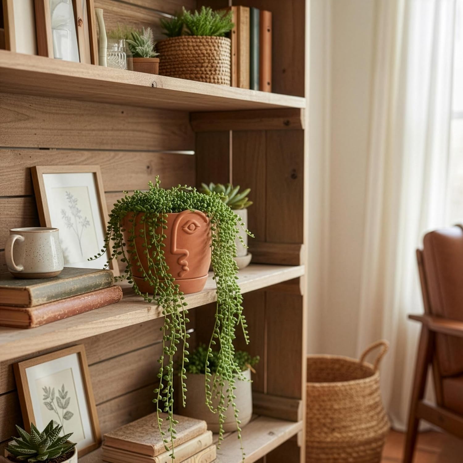 8 Inch Terracotta Abstract Face Planter with Drainage & Saucer – Large Artistic Statement Pot for Indoor & Outdoor Plants, Sculptural Boho Home Decor, Unique Art Gift