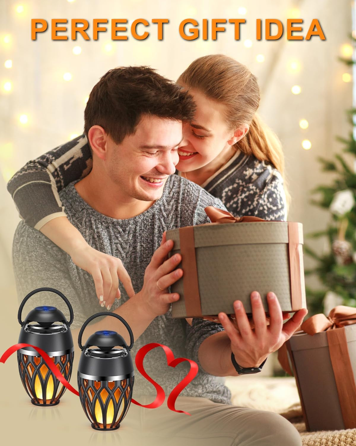 2 Pack Outdoor Bluetooth Speakers,Wireless Speakers with LED Flame Flickers,Ip5X Waterproof Torch Lights Lantern Speakers for Patio Yard Pool Party,Gifts for Men/Women