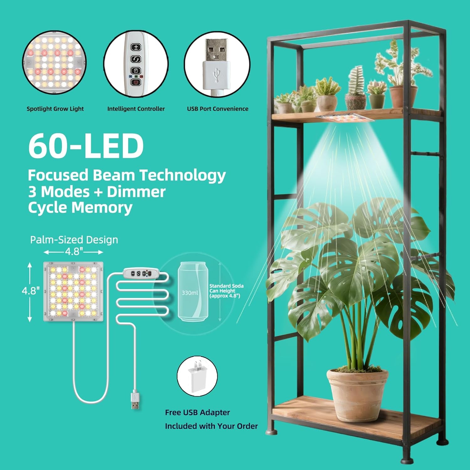 Stick-On under Cabinet Grow Lights with Timer, High PPFD Sun-Like Full Spectrum LED Puck Light for Indoor Plants, Succulents, Mini Spotlight for Shelves, Terrarium & Display Case (3500K Warm White)