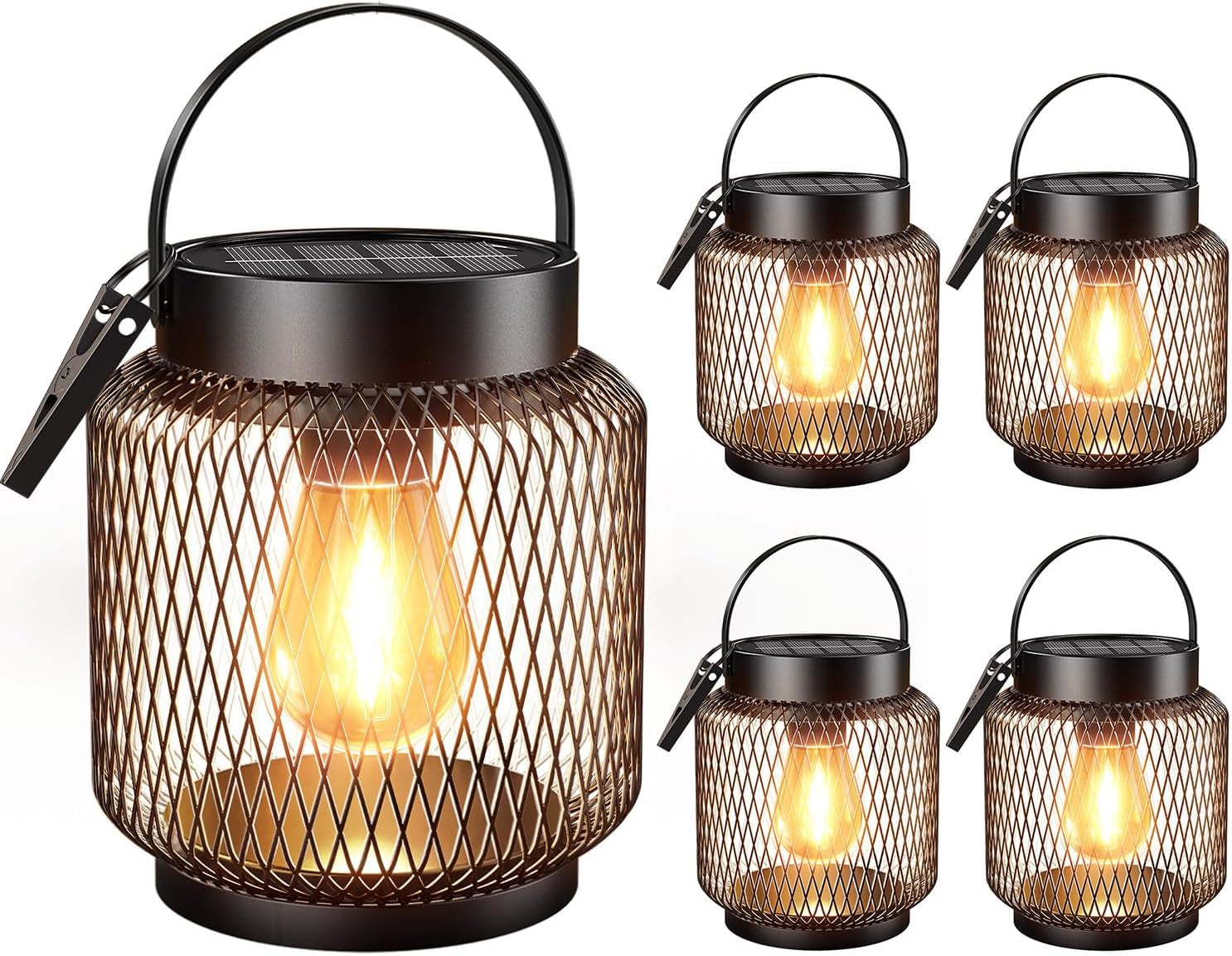 Metal Solar Lanterns Outdoor Waterproof, 2 Pack Brighter Hanging Solar Lights for Outside, up to 15 Hours Modern Hanging Solar Powered Lanterns Lights for Yard Patio Porch Garden Decorative