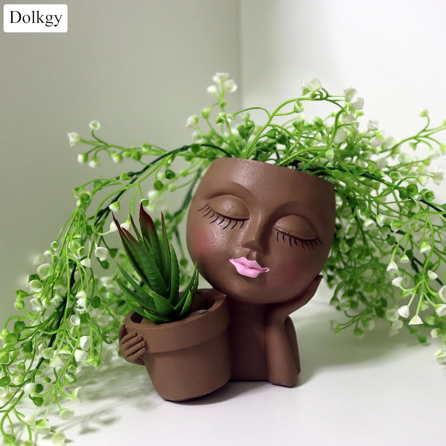 Face Flower Pot Head Planter, Face Planter Black Woman Unique Planters for Indoor Outdoor Plants, Novelty Plant Pots Lady Head Vase with Drainage Hole for Home Garden Succulents Cactus