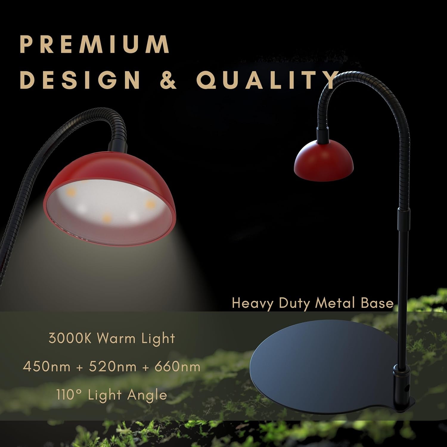 Desktop Grow Lamp Terrarium Light Plant Light on Table with Flexible Gooseneck Lamp for Terrarium Kitchen Vetegable Succulent Lamp with Auto Timer 3/6/12Hrs, 4 Brightness Levels (Red)