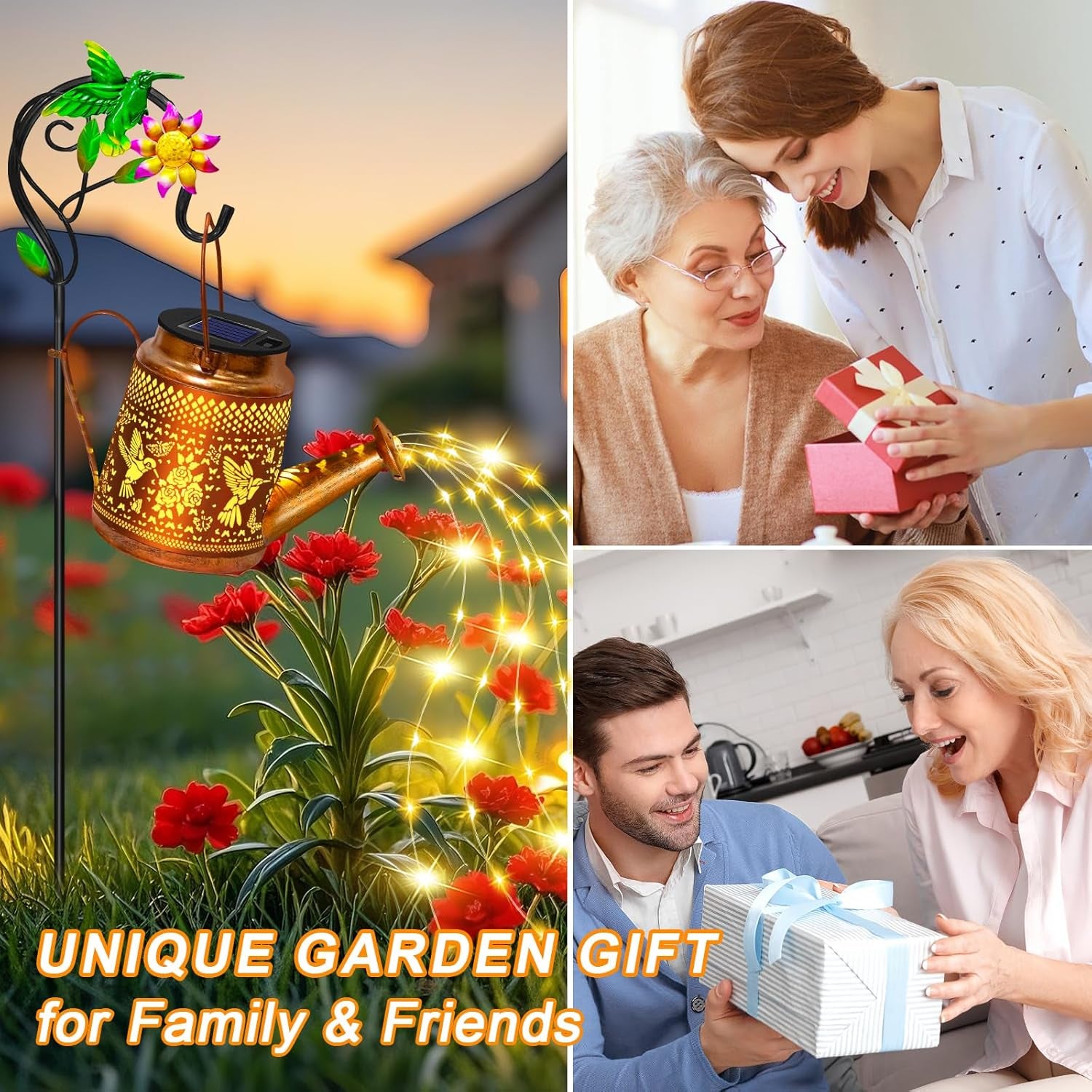 Mothers Day Gifts Solar Lights Outdoor Waterproof Garden Decor,Solar Watering Can Lights Hummingbird Lanterns,Birthday Gift for Mom Women,Decorative Hanging Fairy String Light for Yard Art Patio Porch