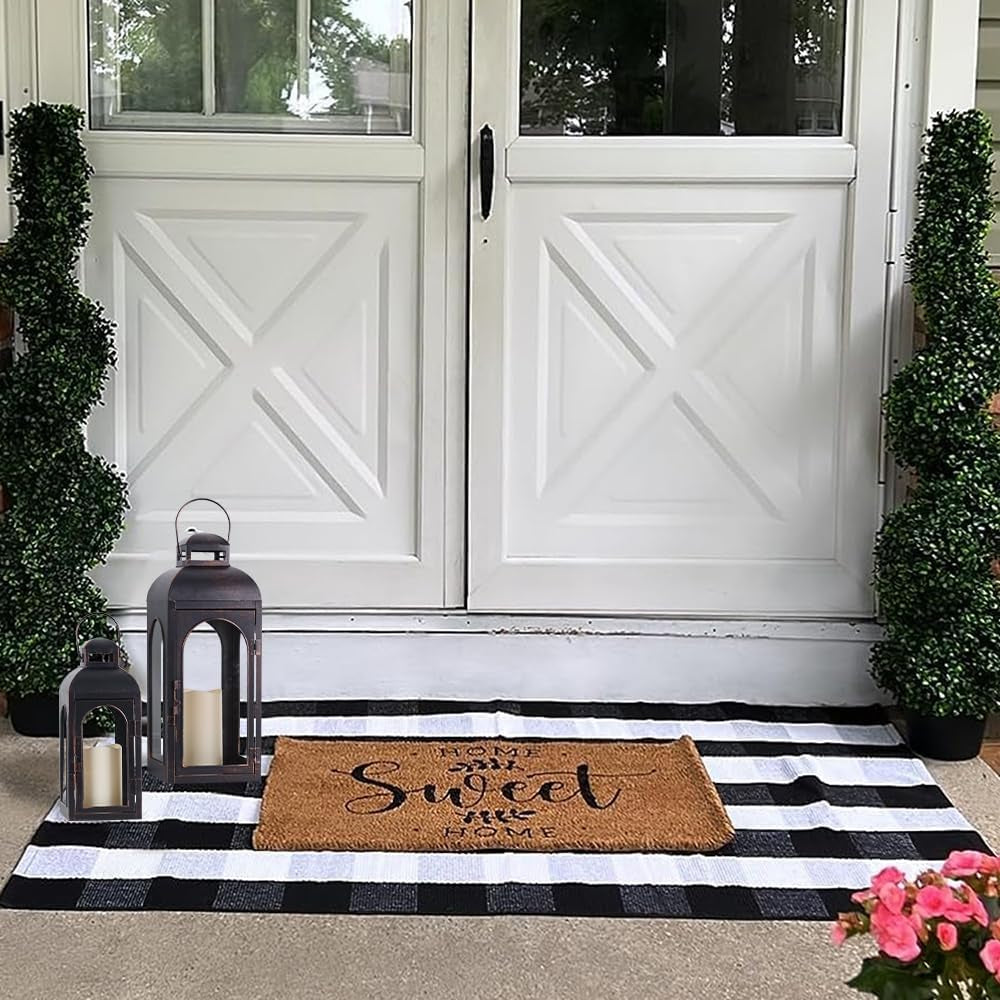 Lanterns Decorative Indoor,Set of 2 Outdoor Lanterns for Porch, 20" Metal Frame Candle Holders Hanging Lights,With Glass, Spring, Fall, Christmas