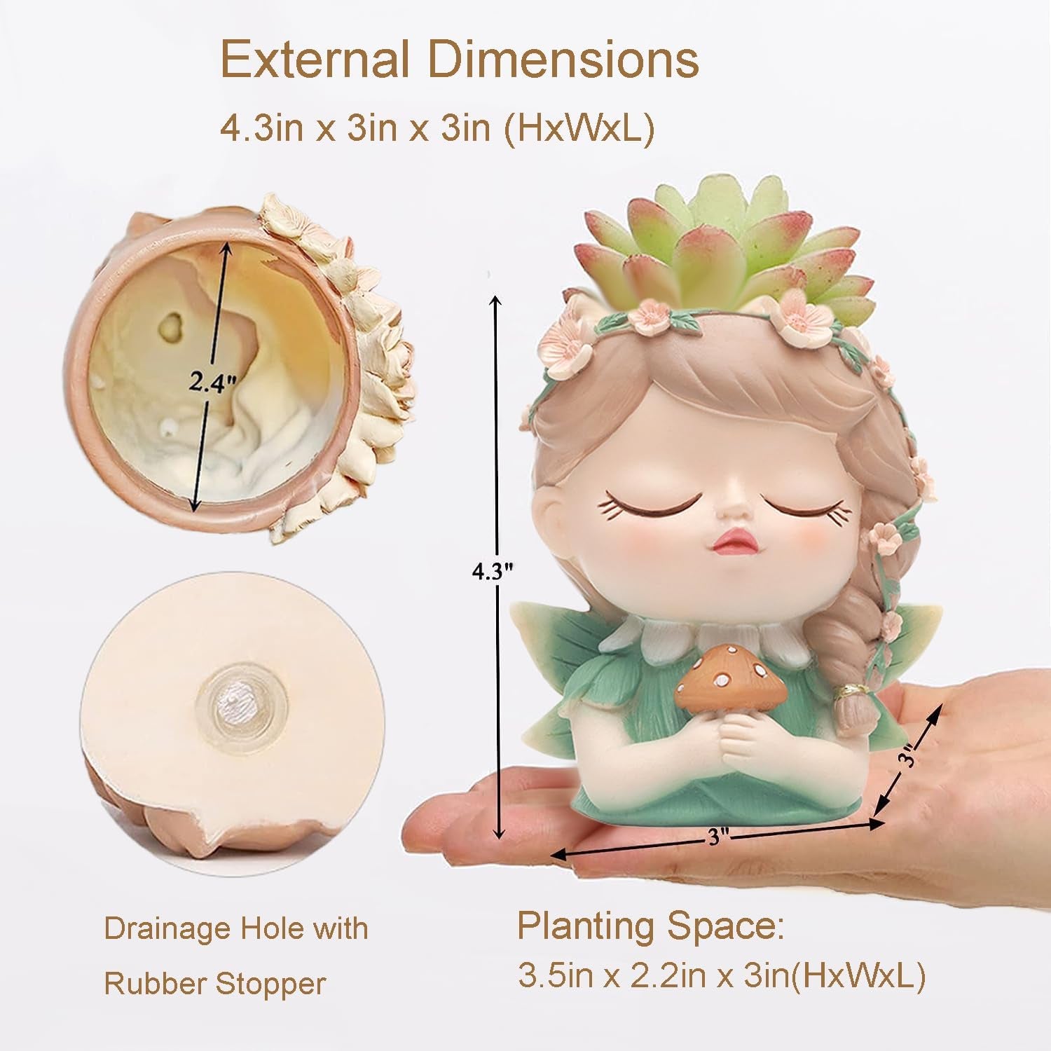 Samll Angel Girl Face Succulent Plant Pots 3Packs with Drainage Hole 4Inch Indoor Cactus Pot Unique Cute Flower Pot with Girl Face Container Planter