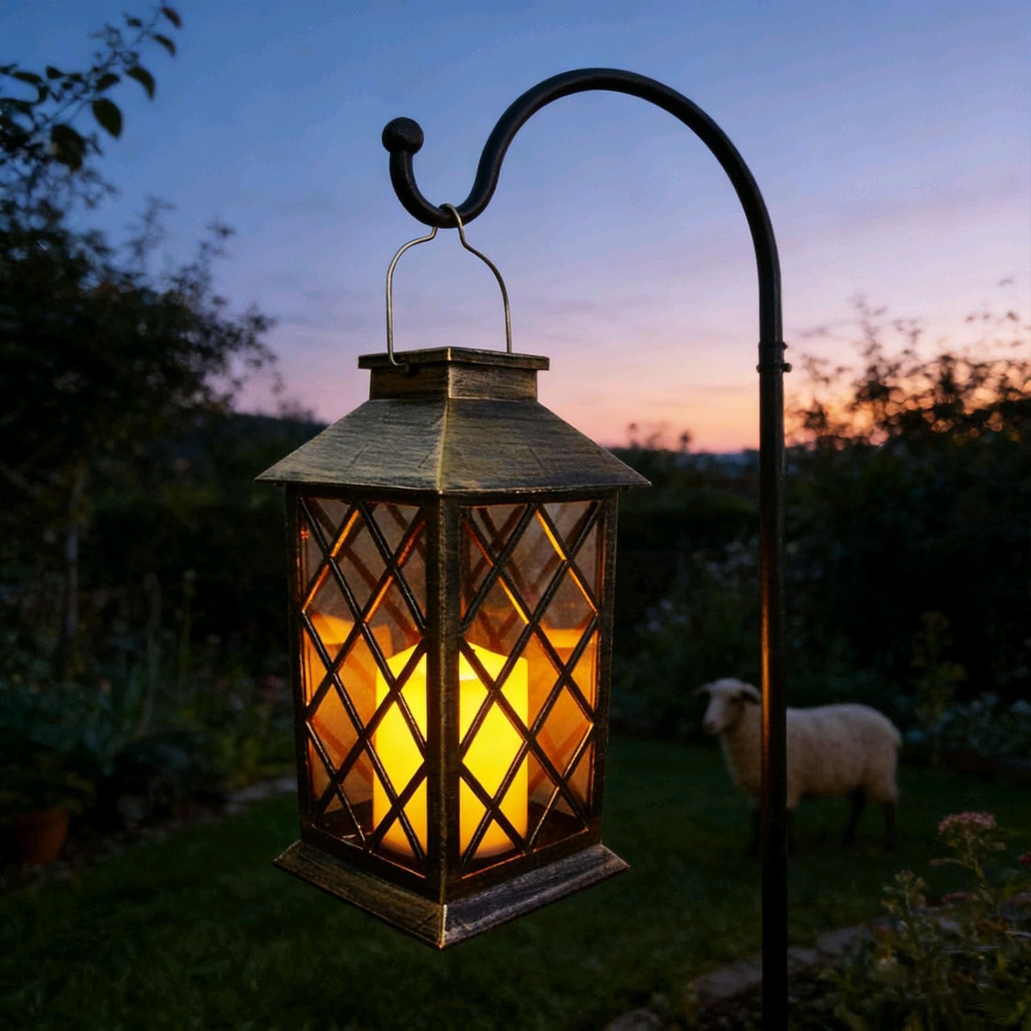 Solar Lanterns Outdoor Hanging Garden Lantern Waterproof LED Flickering Flameless Candle Mission Lights for Table,Outdoor，Mothers Day Gifts Mom Wife (1Pack)